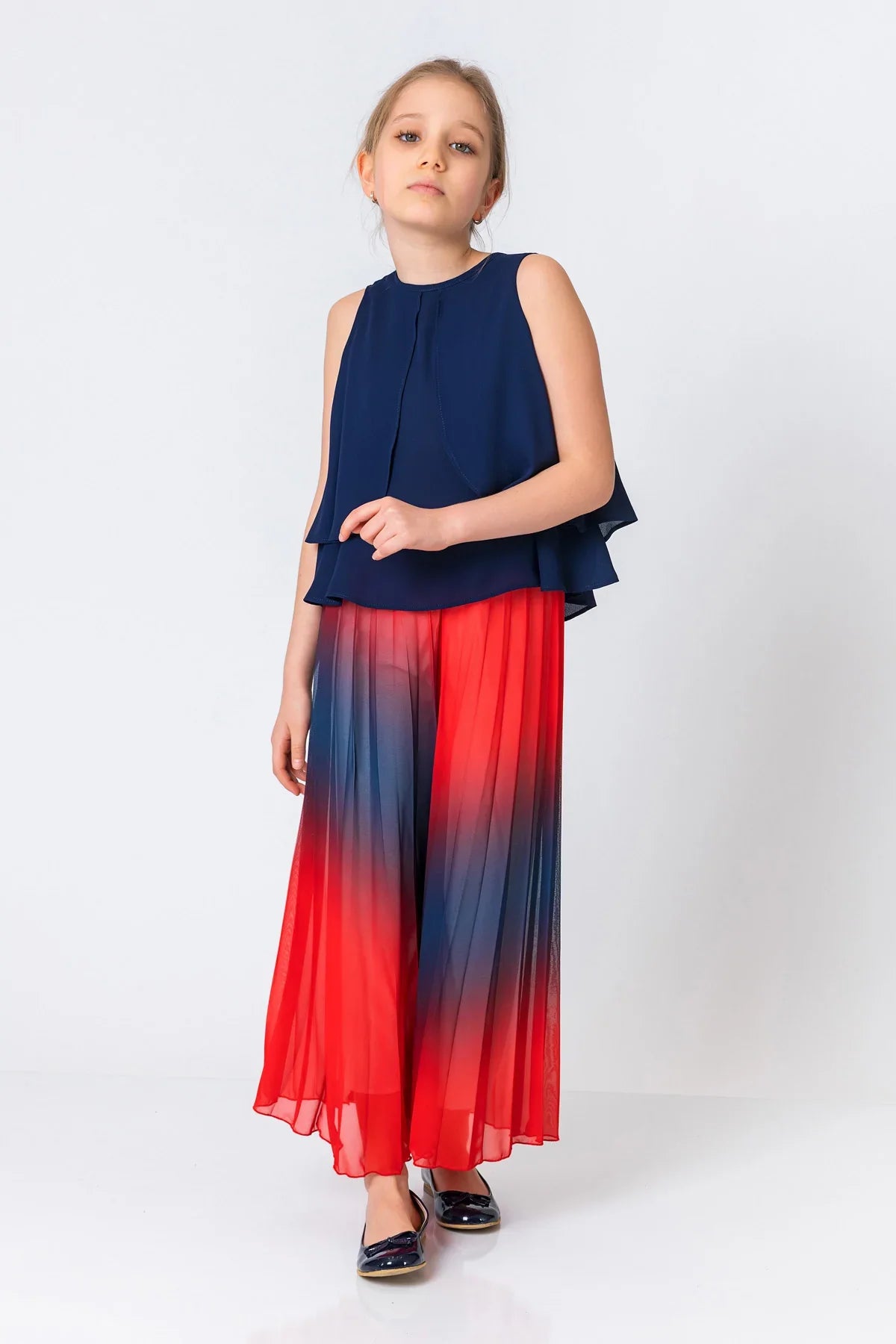 InCity Kids Girls Multicolor Pleated Elastic Waist Wide Leg Pants InCity Boys & Girls