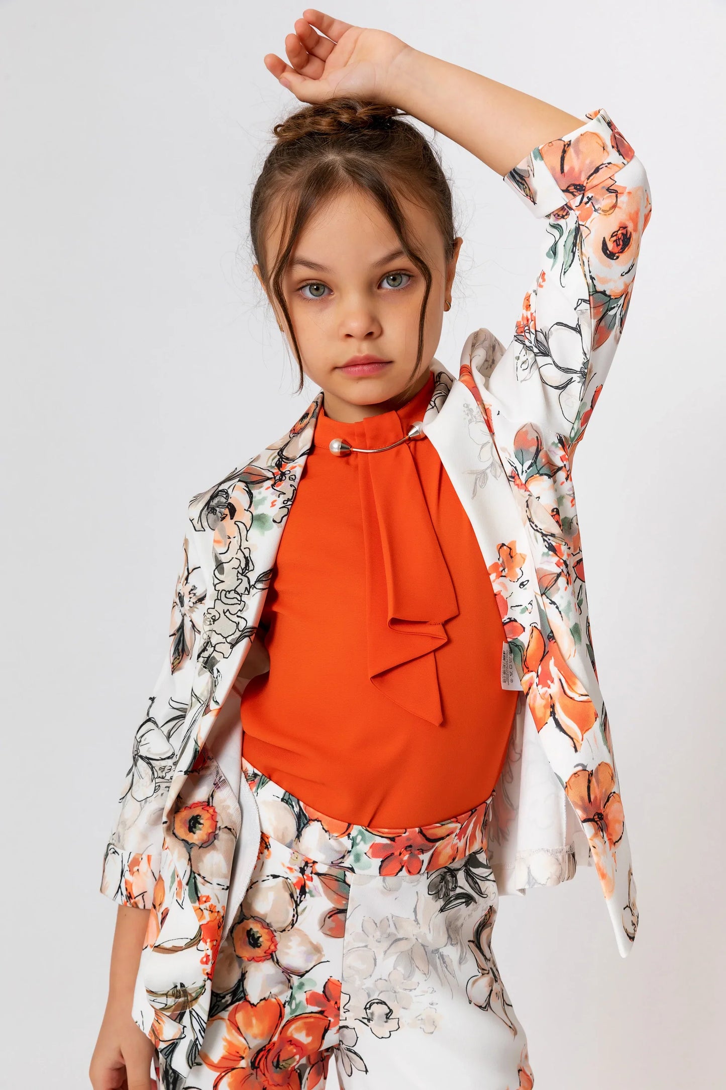 InCity Kids Girls Open Front Floral Print 3/4 Sleeve Jacket Blazer InCity Boys & Girls