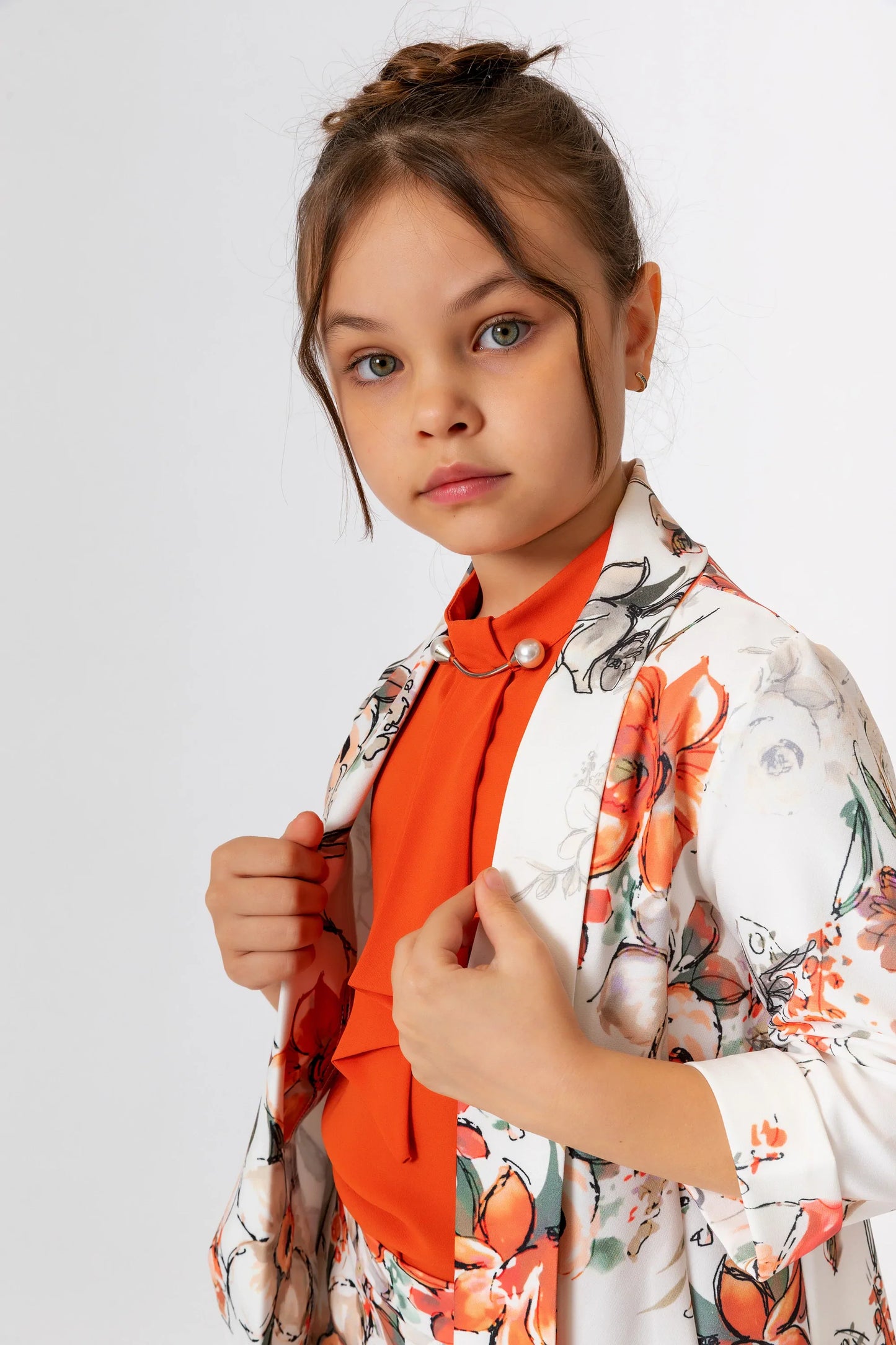 InCity Kids Girls Open Front Floral Print 3/4 Sleeve Jacket Blazer InCity Boys & Girls