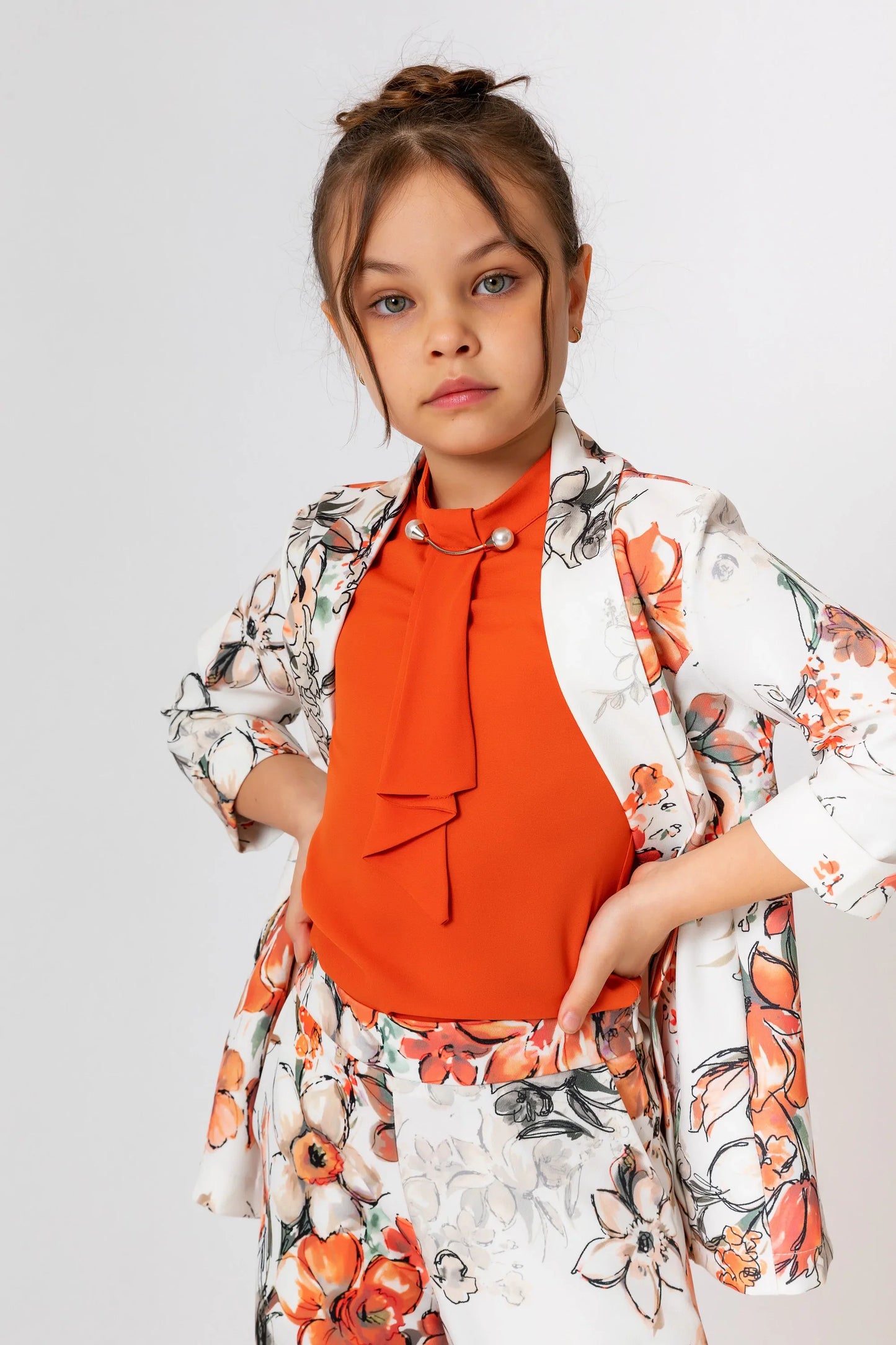 InCity Kids Girls Open Front Floral Print 3/4 Sleeve Jacket Blazer InCity Boys & Girls