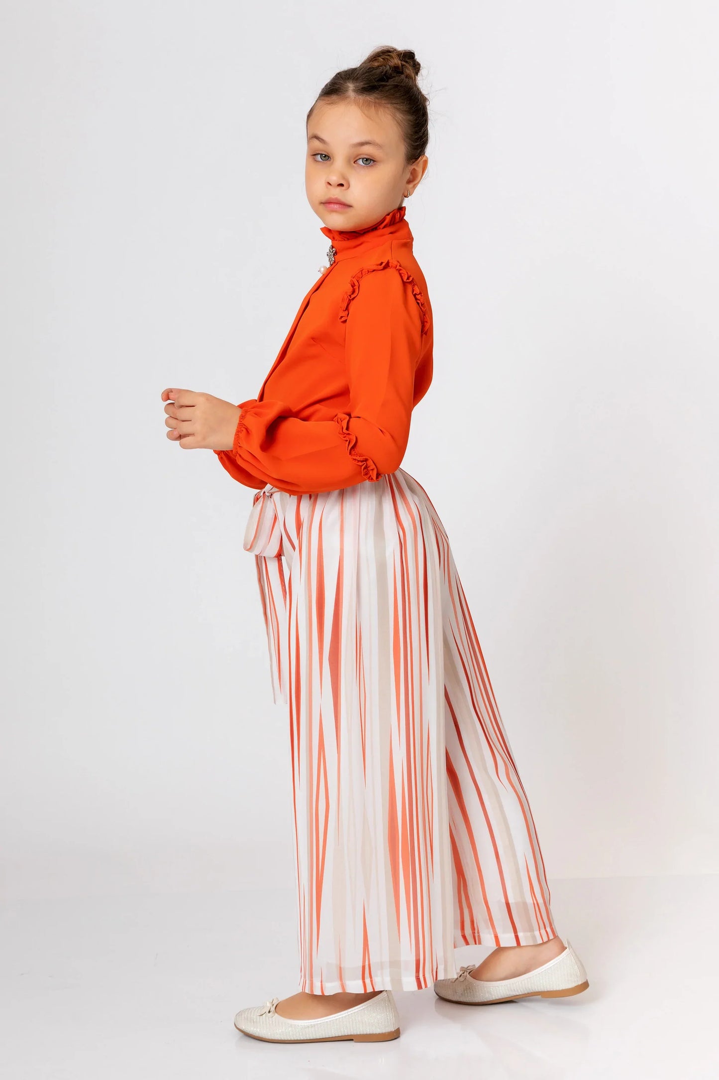 InCity Kids Girls Solid Ruffle Bell Sleeve Zipper Dress Blouse InCity Boys & Girls