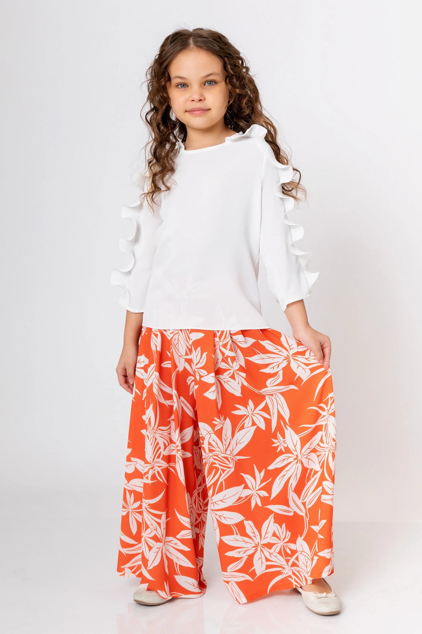 InCity Kids Girls Solid Round Neck Ruffle Sleeve Dress Blouse InCity Boys & Girls