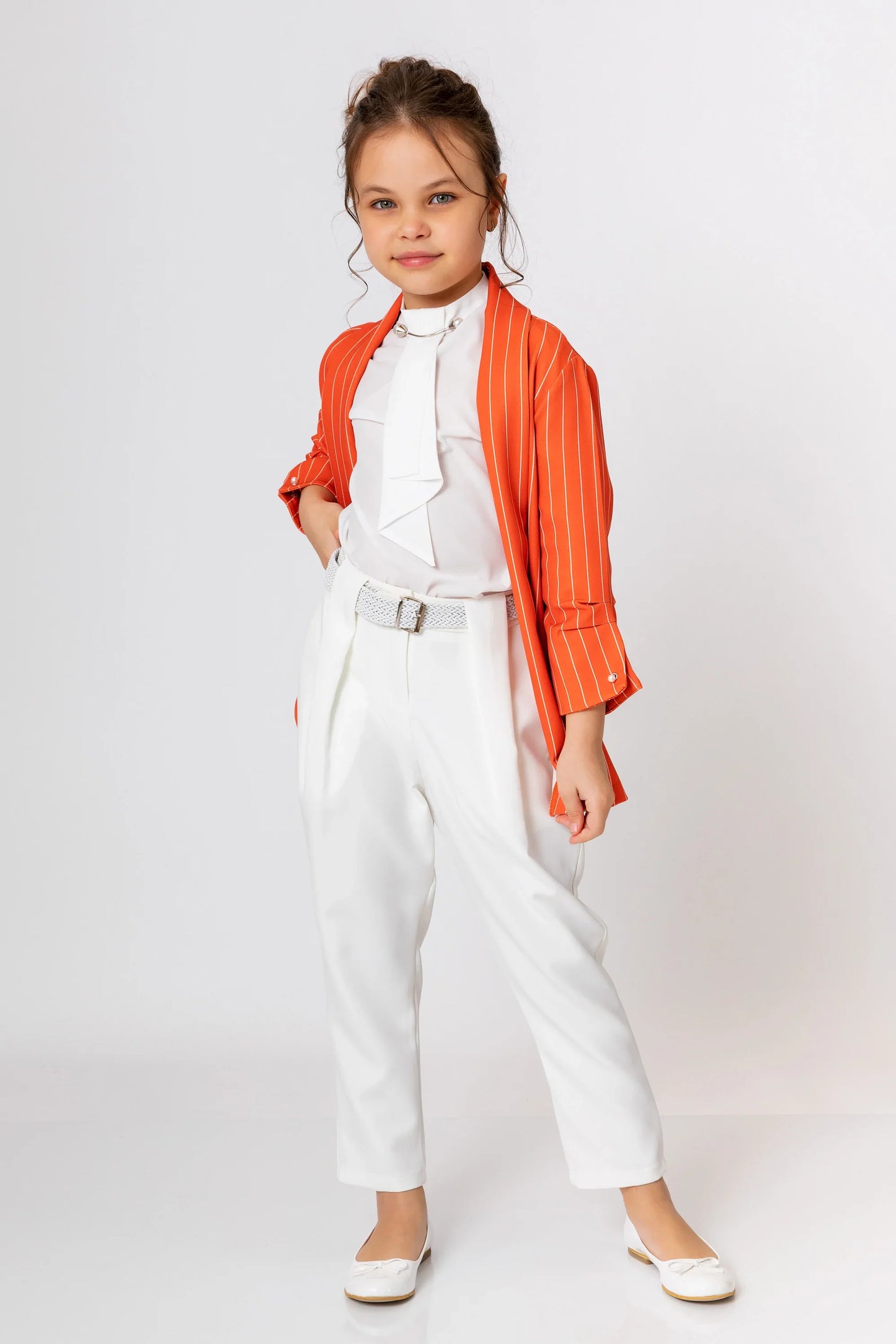 InCity Kids Girls Open Front Striped 3/4 Sleeve Fashion Blazer InCity Boys & Girls