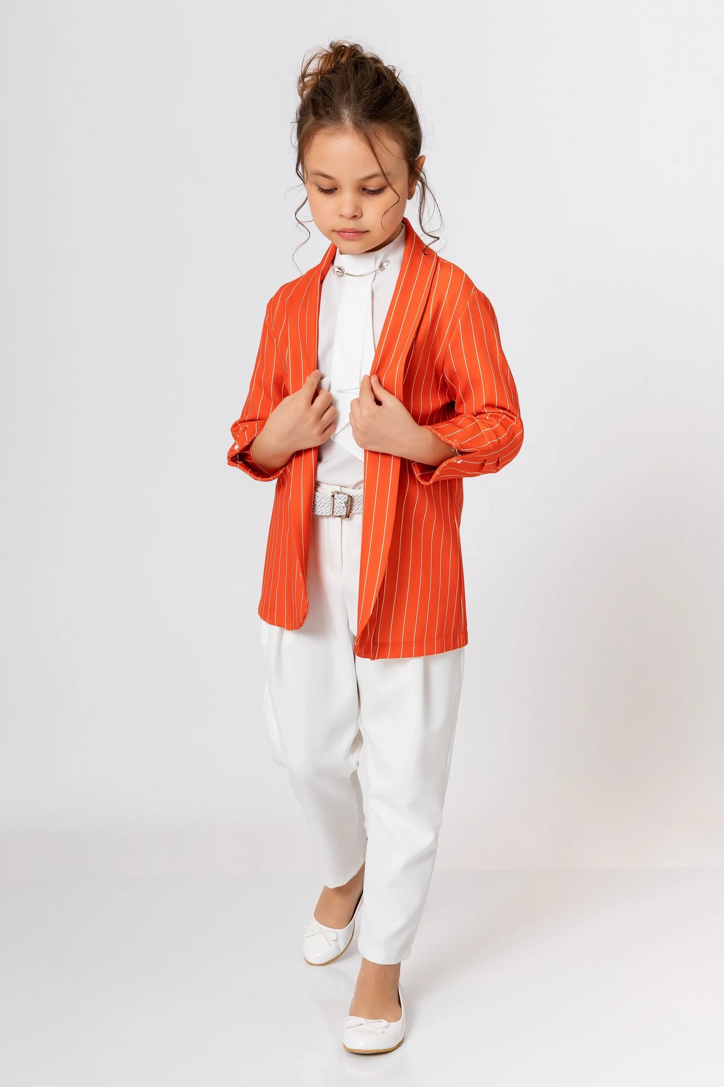 InCity Kids Girls Open Front Striped 3/4 Sleeve Fashion Blazer InCity Boys & Girls