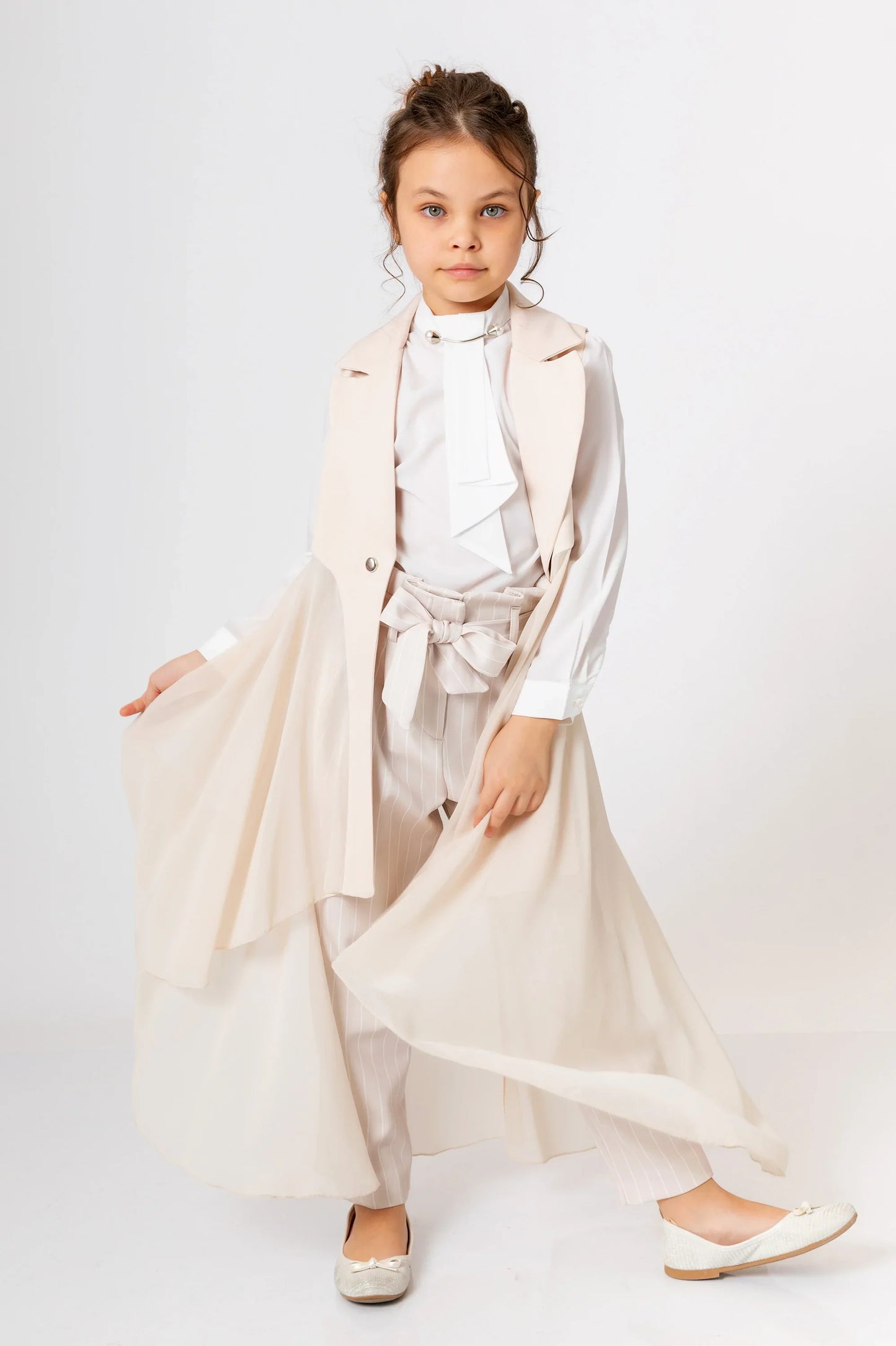 InCity Kids Girls Ribbon Belted Striped Straight Leg Dress Pants InCity Boys & Girls