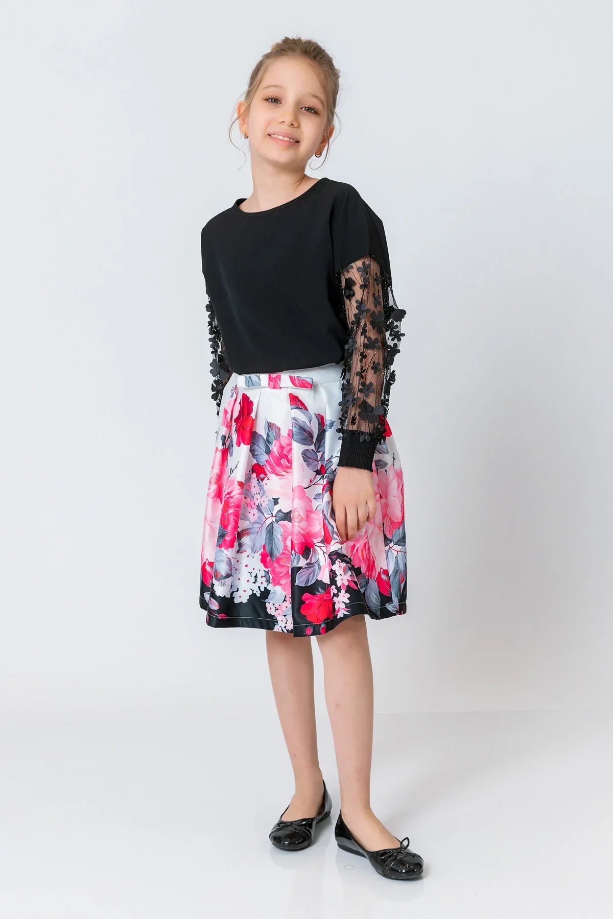 InCity Kids Girls Solid Transparent Floral Sleeve Dress Blouse InCity Boys & Girls