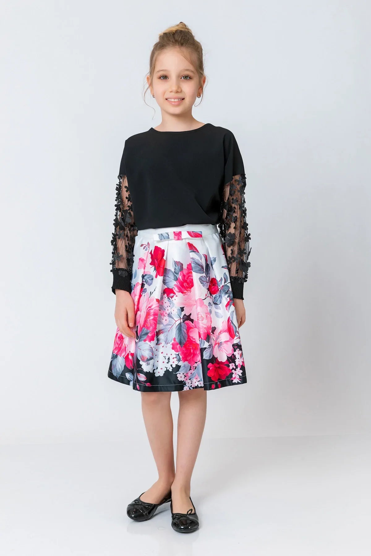 InCity Kids Girls Solid Transparent Floral Sleeve Dress Blouse InCity Boys & Girls