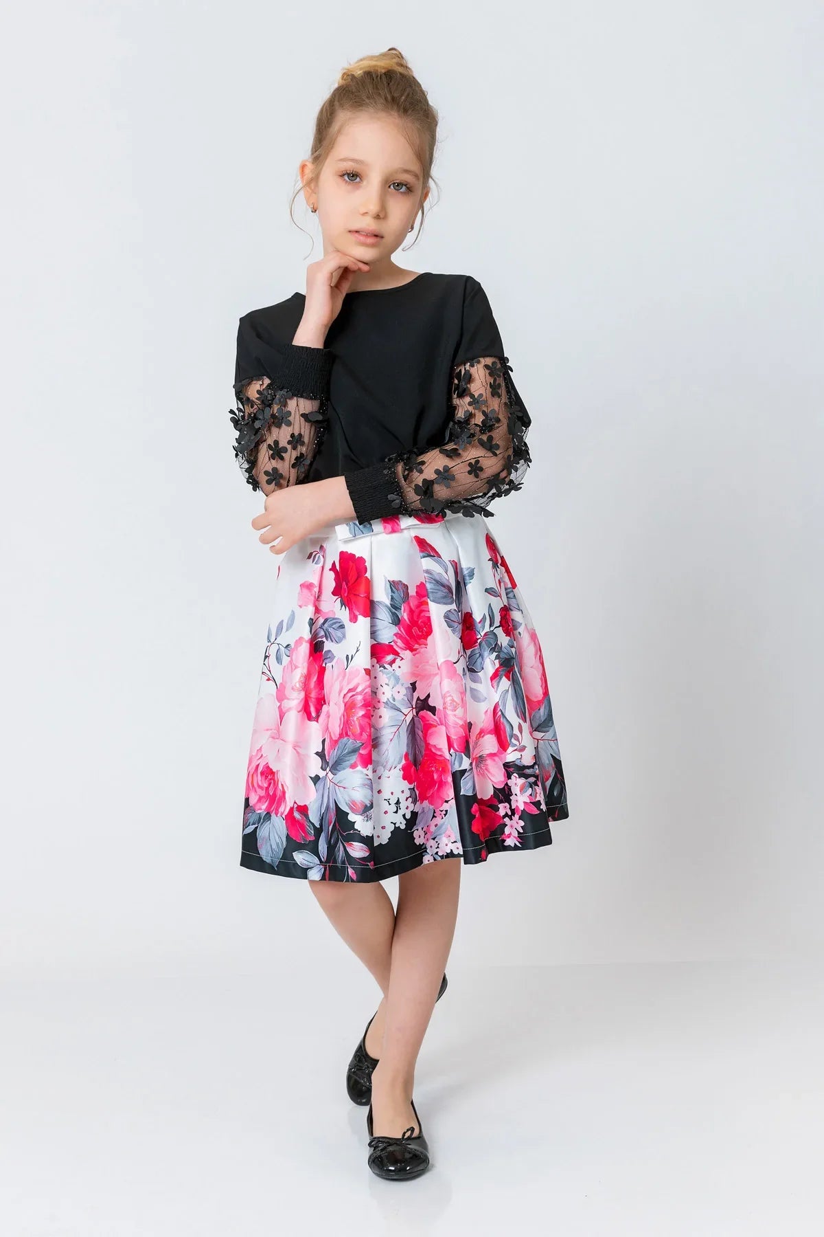 InCity Kids Girls Solid Transparent Floral Sleeve Dress Blouse InCity Boys & Girls