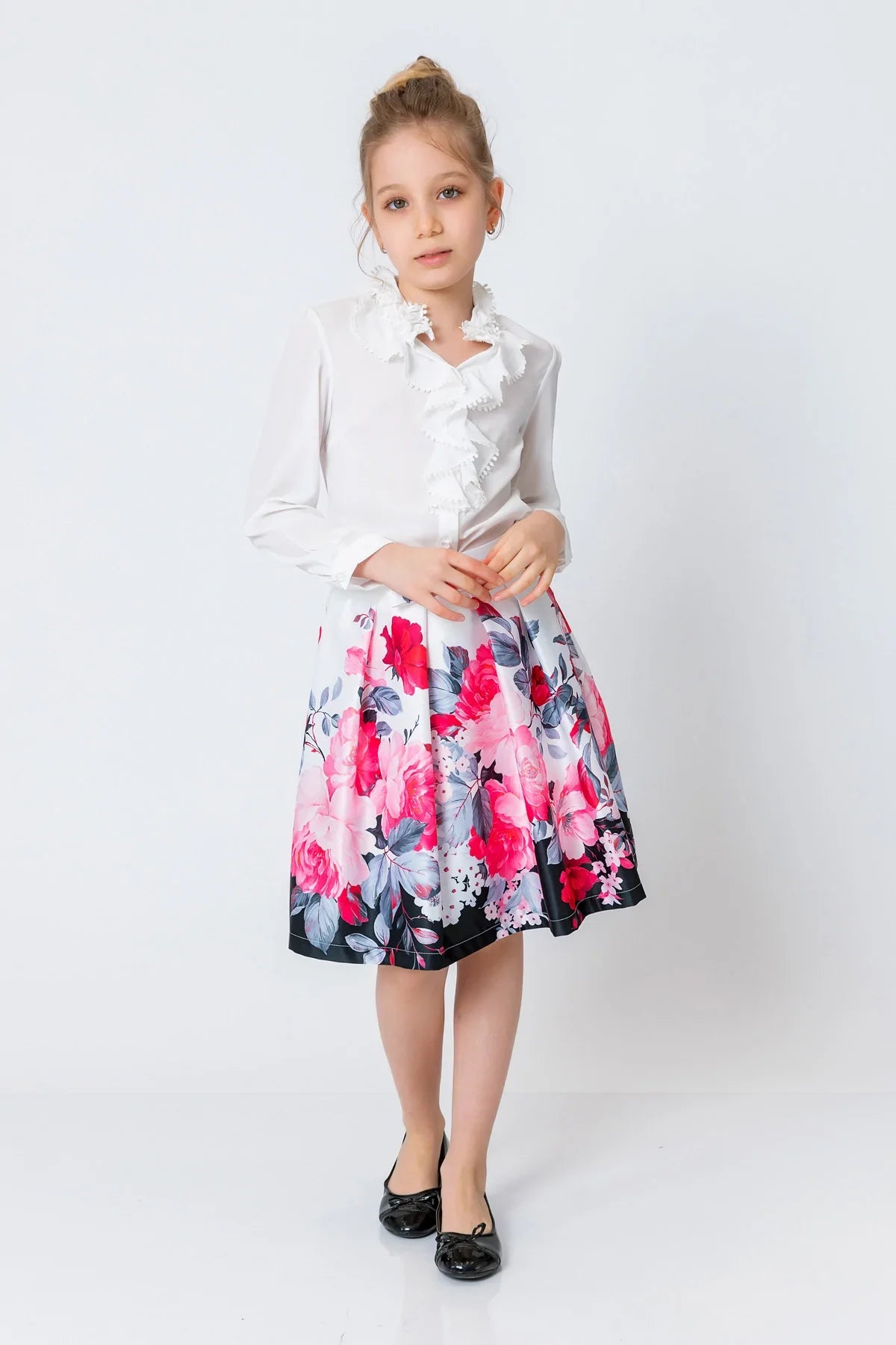 InCity Kids Girls Solid Button-Down Ruffle Cascade Dress Blouse InCity Boys & Girls