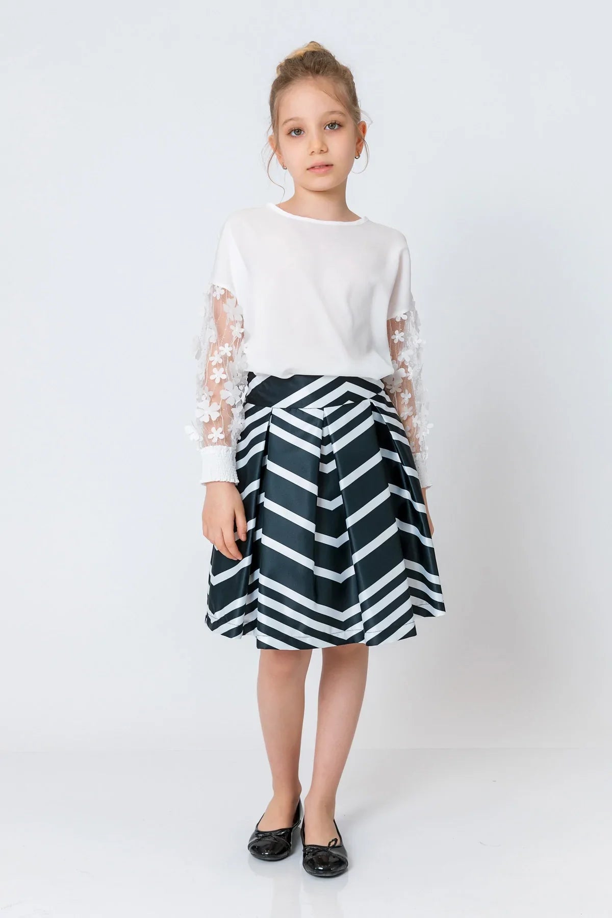 InCity Kids Girls Solid Transparent Floral Sleeve Dress Blouse InCity Boys & Girls