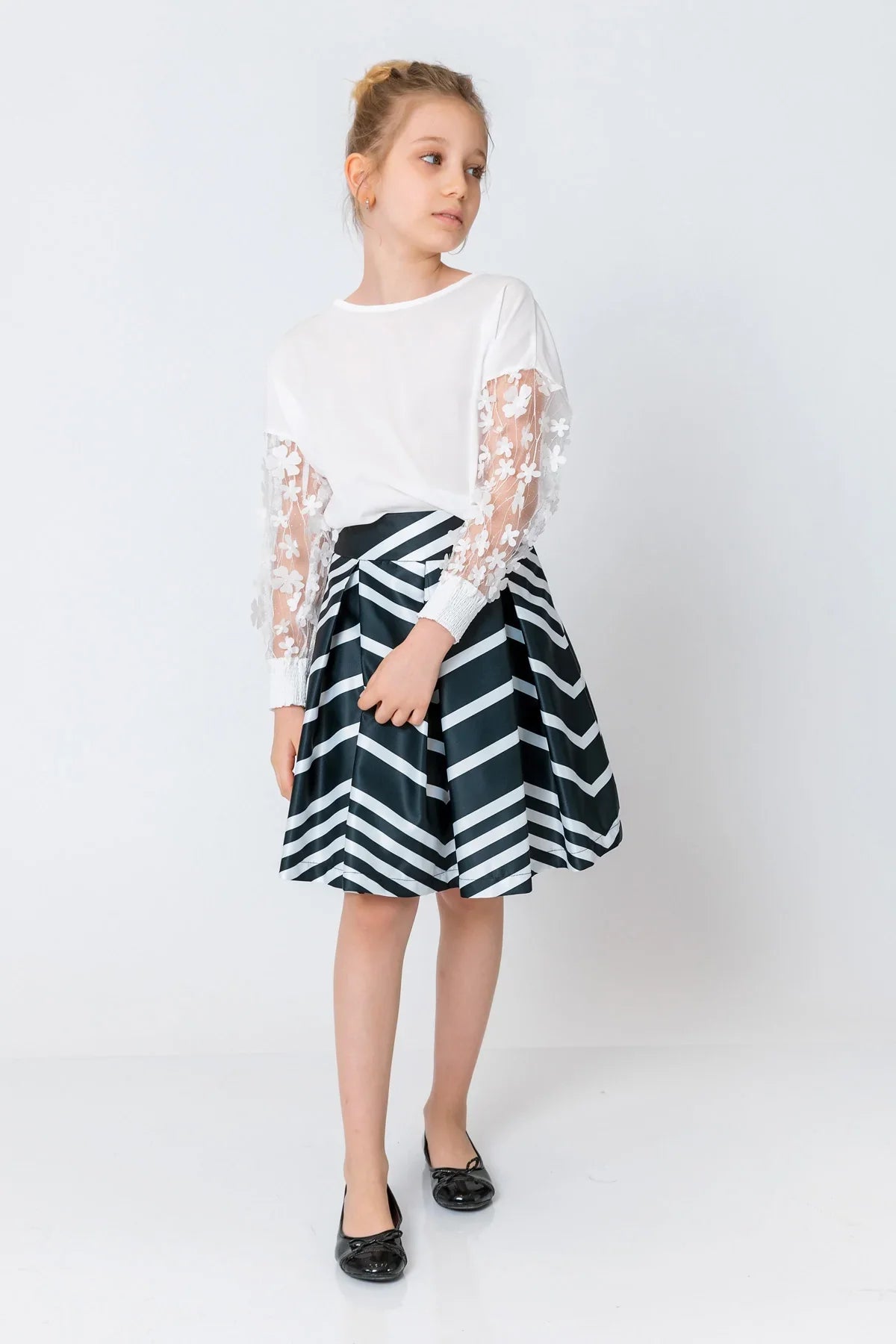 InCity Kids Girls Solid Transparent Floral Sleeve Dress Blouse InCity Boys & Girls