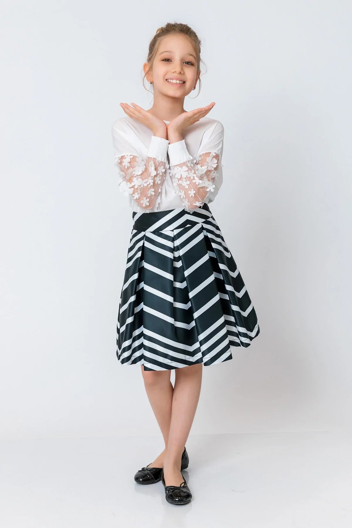 InCity Kids Girls Solid Transparent Floral Sleeve Dress Blouse InCity Boys & Girls