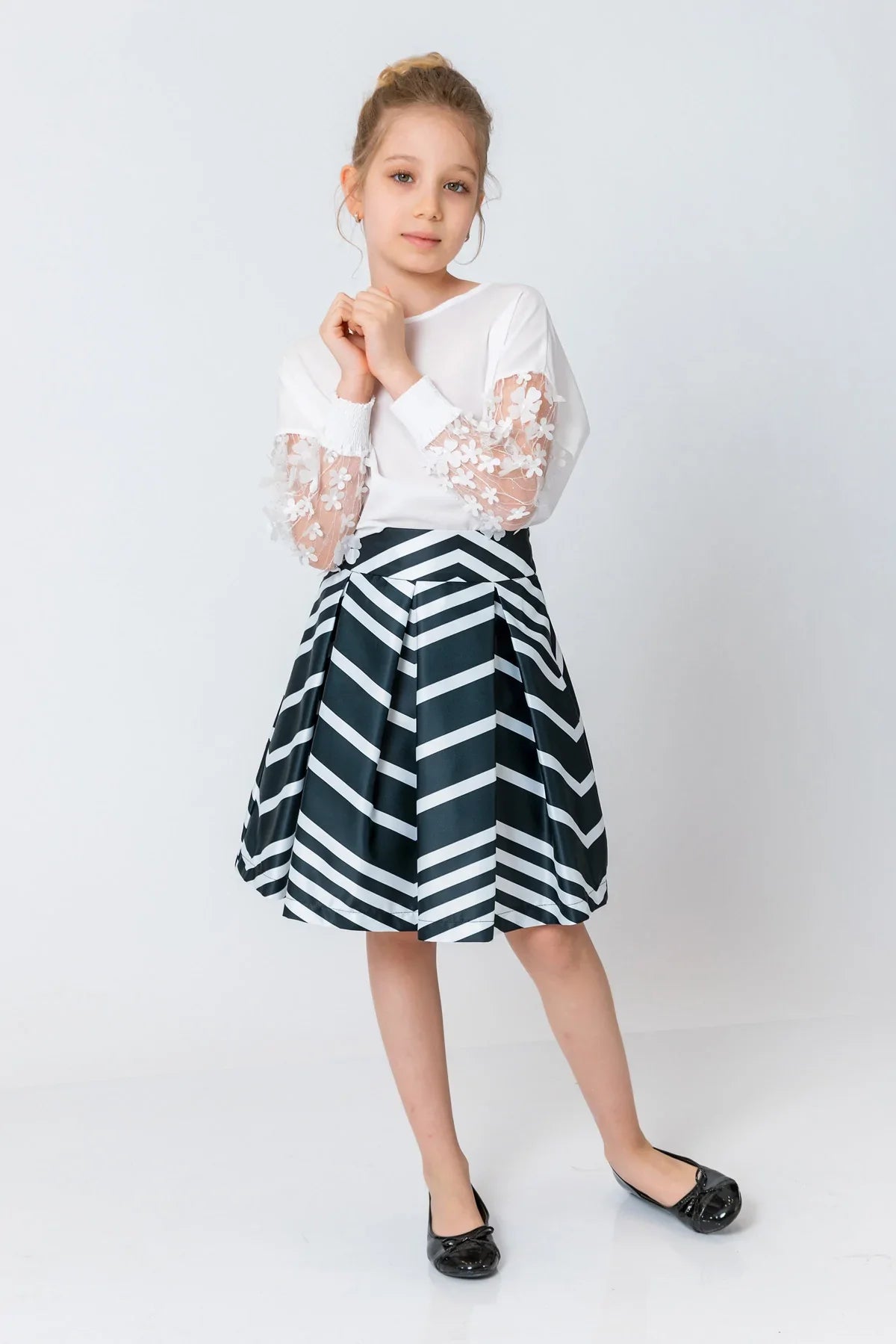 InCity Kids Girls Solid Transparent Floral Sleeve Dress Blouse InCity Boys & Girls