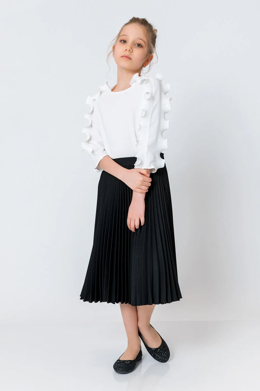 InCity Kids Girls Solid Round Neck Ruffle Sleeve Dress Blouse InCity Boys & Girls