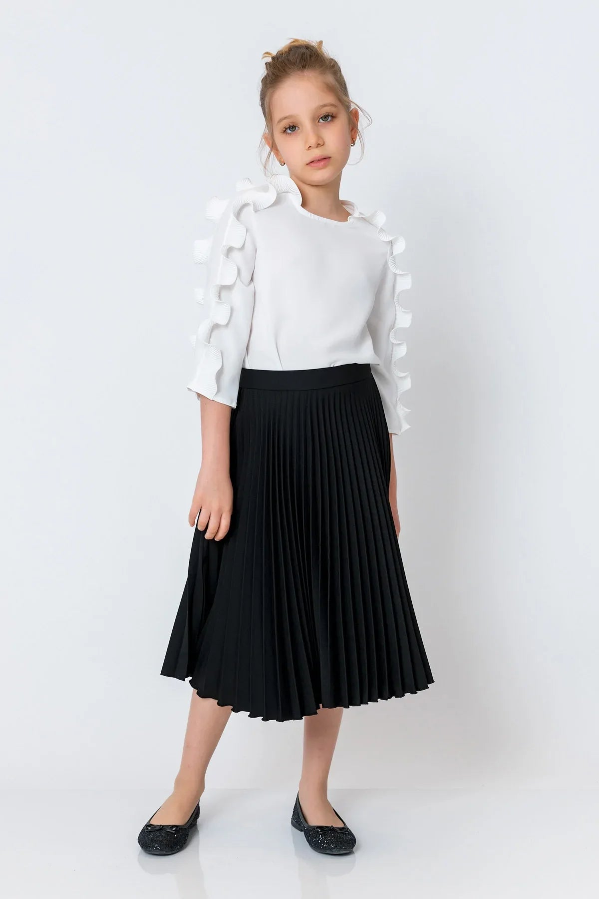 InCity Kids Girls Solid Round Neck Ruffle Sleeve Dress Blouse InCity Boys & Girls