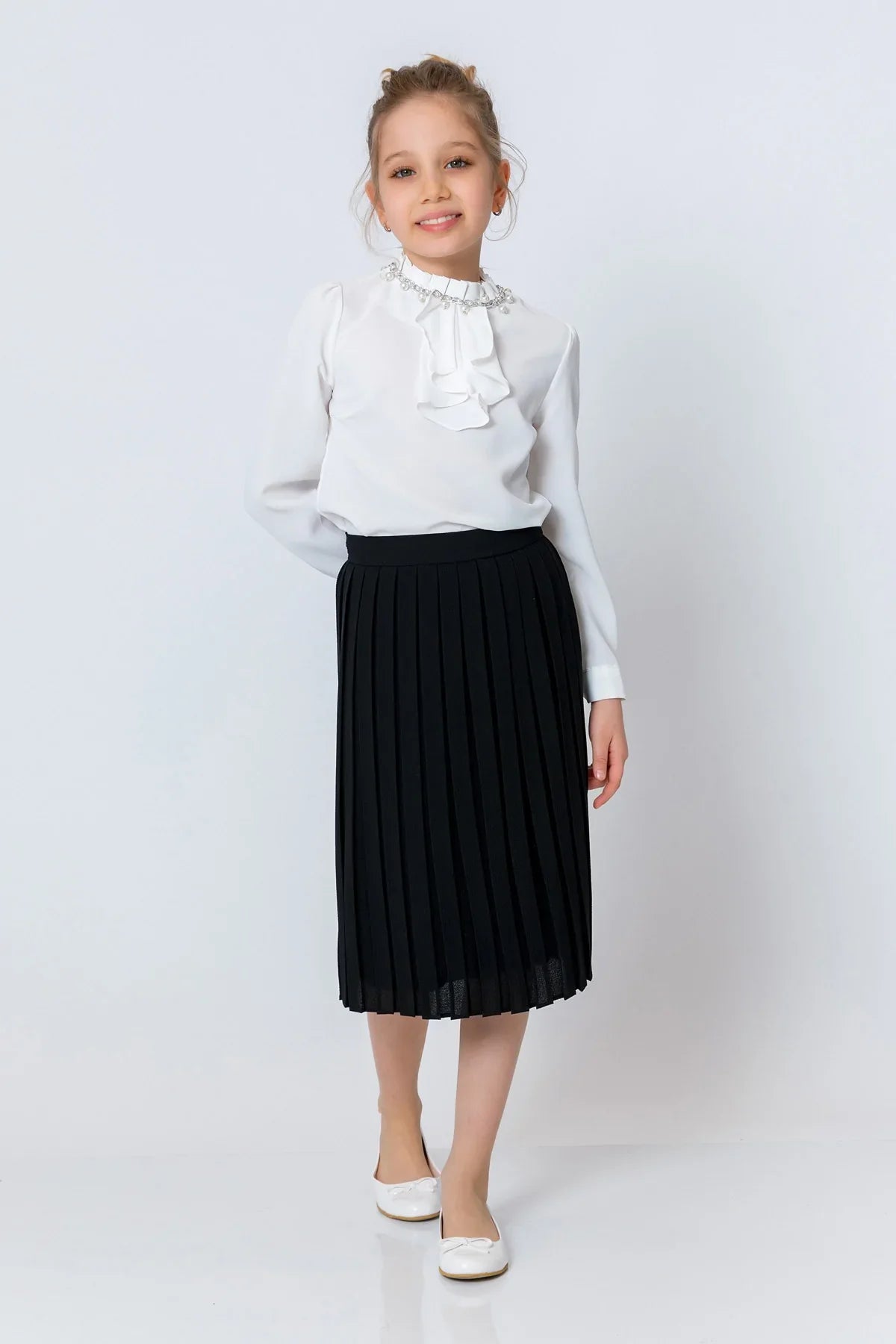 InCity Kids Girls Solid Pleated Zipper Midi Skirt InCity Boys & Girls