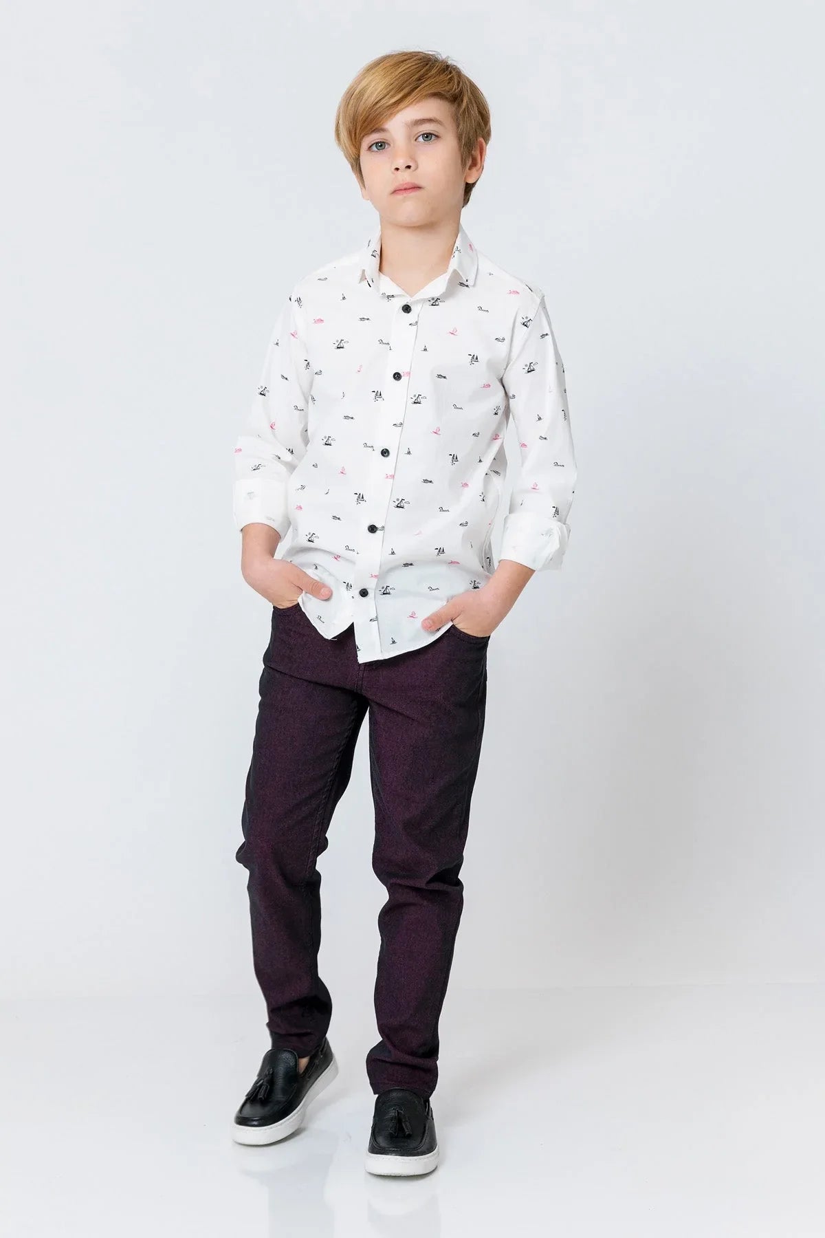 InCity Kids Boys Collared Button Up Printed Dress Shirt InCity Boys & Girls