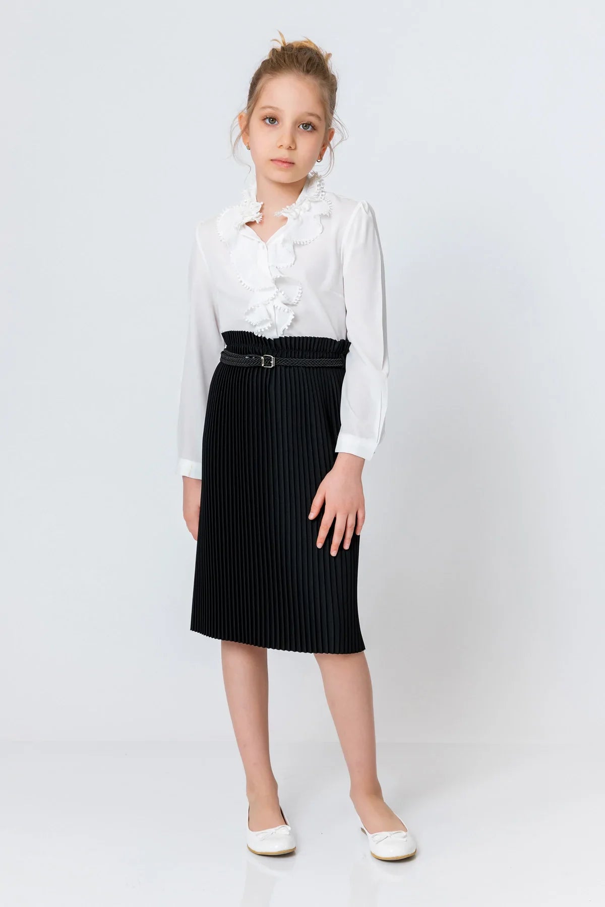 InCity Kids Girls Solid Belted Elastic Waist Pleated Midi Skirt InCity Boys & Girls