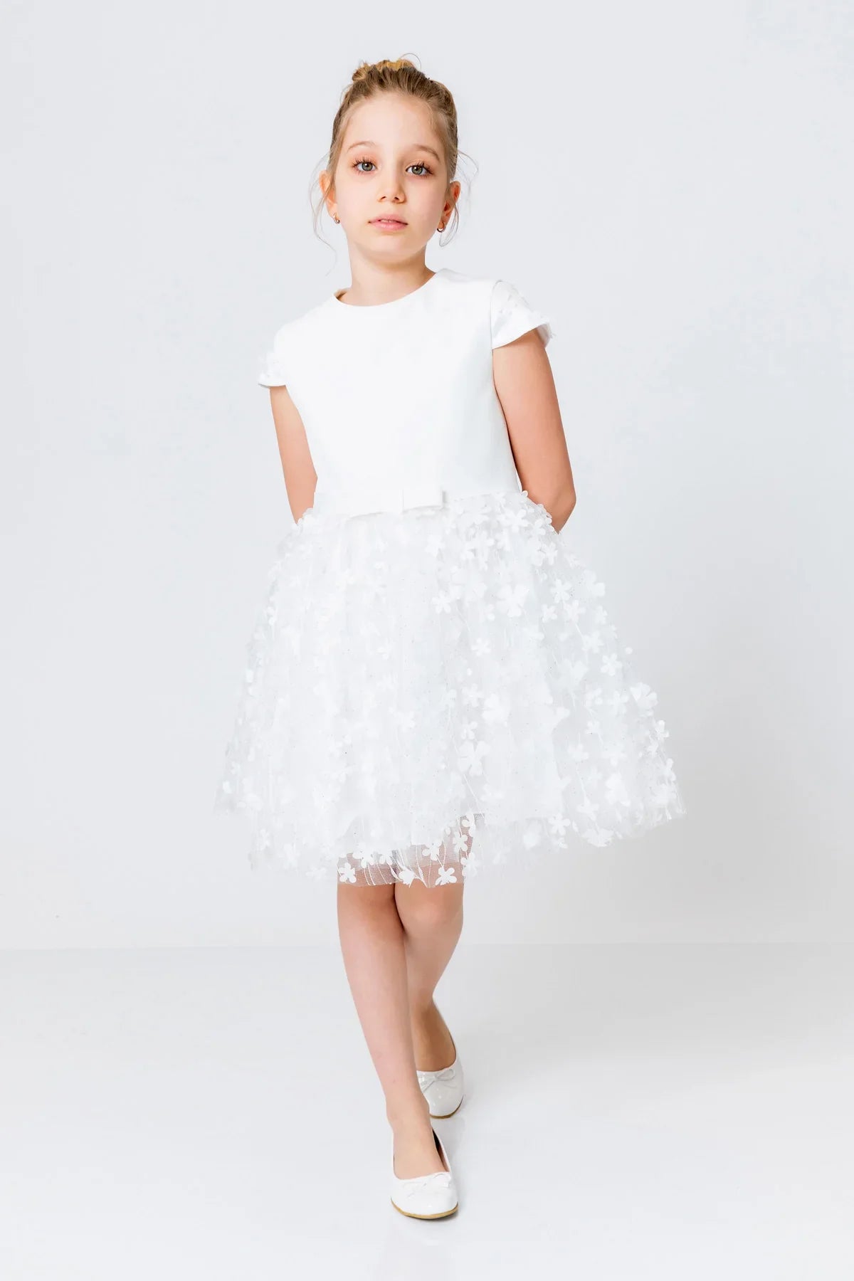 InCity Kids Girls Short Sleeve Belted Floral Tulle Dress InCity Boys & Girls