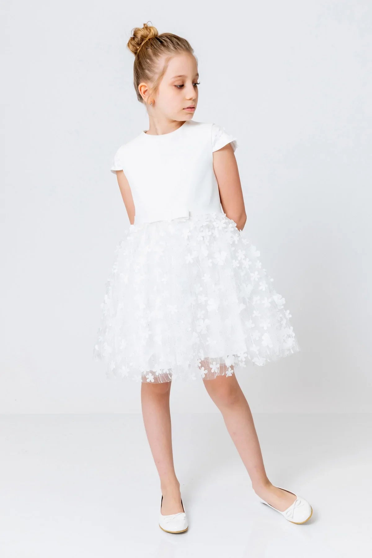 InCity Kids Girls Short Sleeve Belted Floral Tulle Dress InCity Boys & Girls