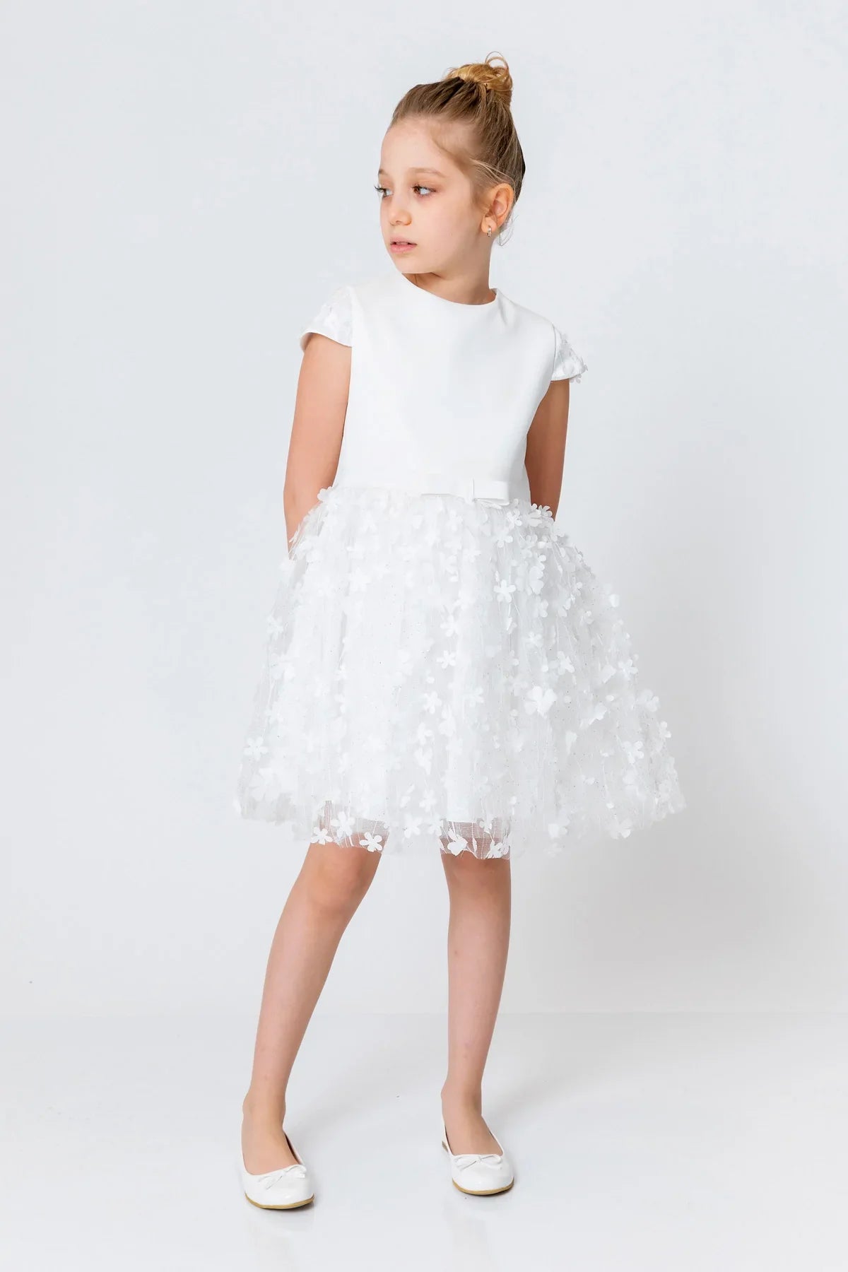 InCity Kids Girls Short Sleeve Belted Floral Tulle Dress InCity Boys & Girls