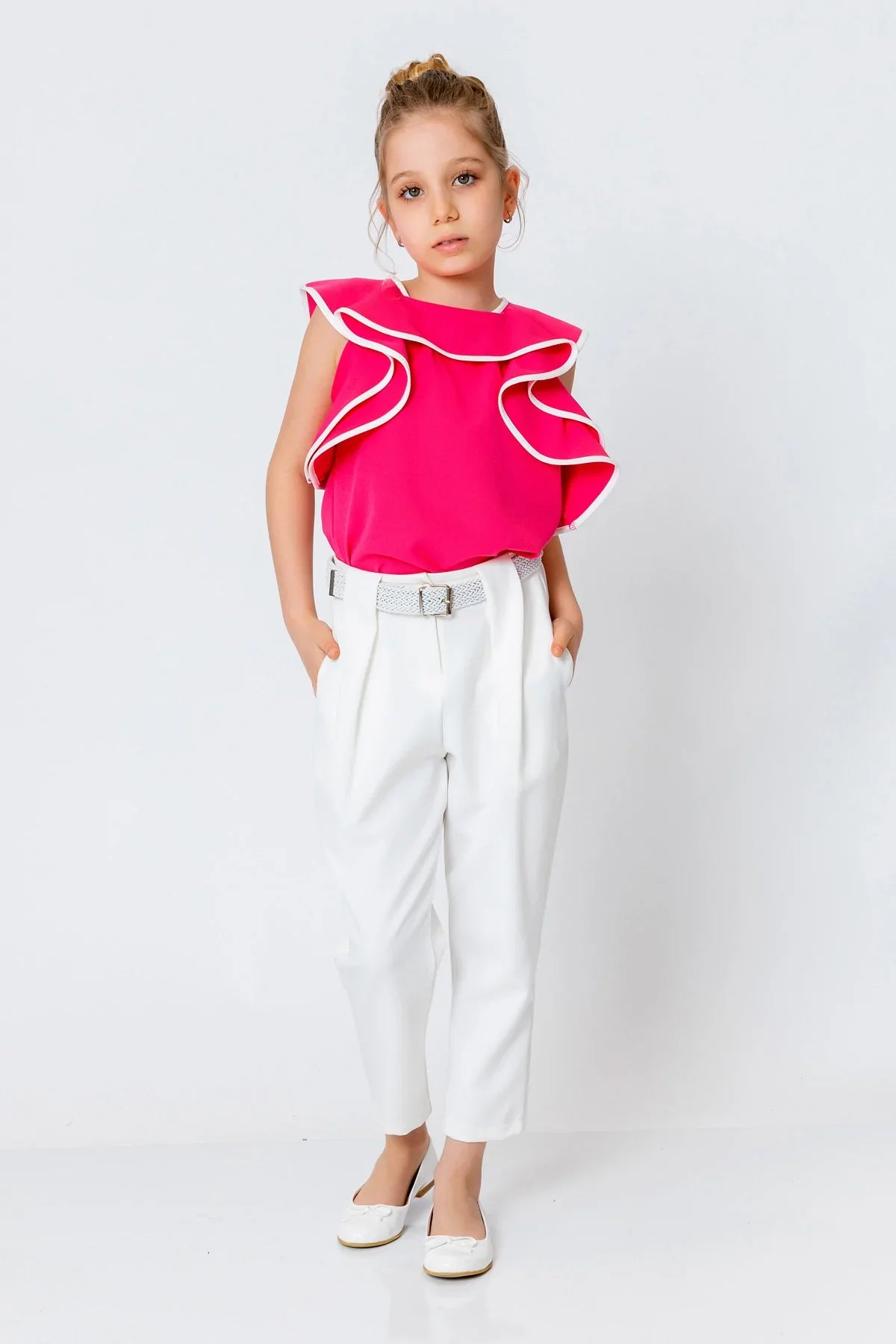 InCity Kids Girls Solid Cascade Ruffle Fashion Blouse InCity Boys & Girls