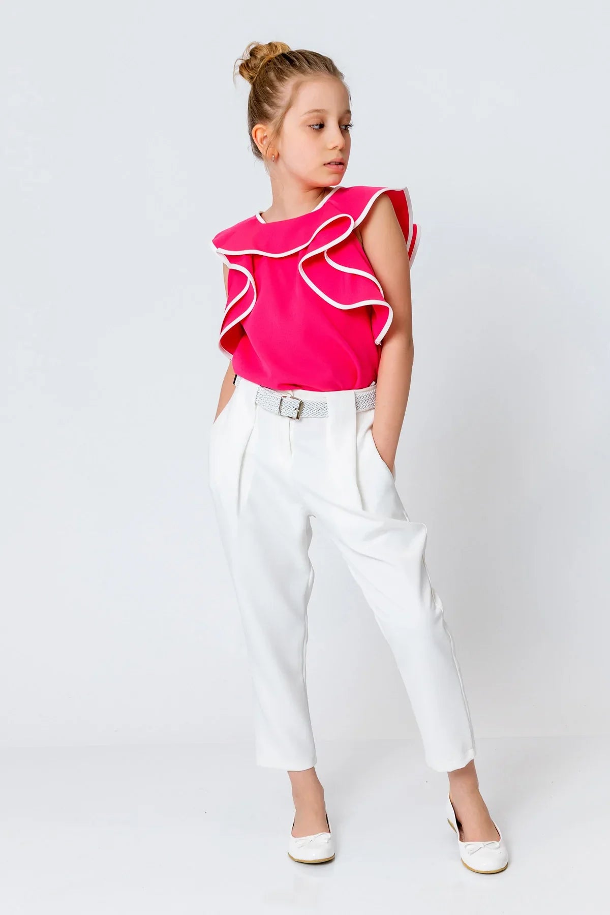 InCity Kids Girls Solid Cascade Ruffle Fashion Blouse InCity Boys & Girls