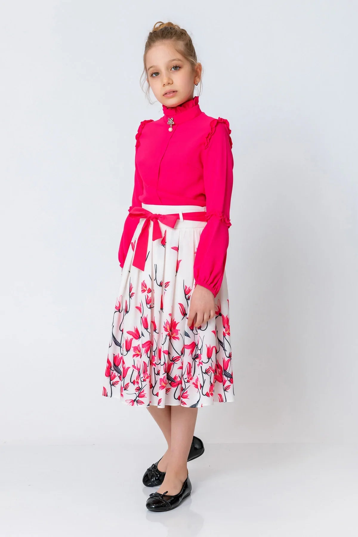 InCity Kids Girls Solid Ruffle Bell Sleeve Zipper Dress Blouse InCity Boys & Girls