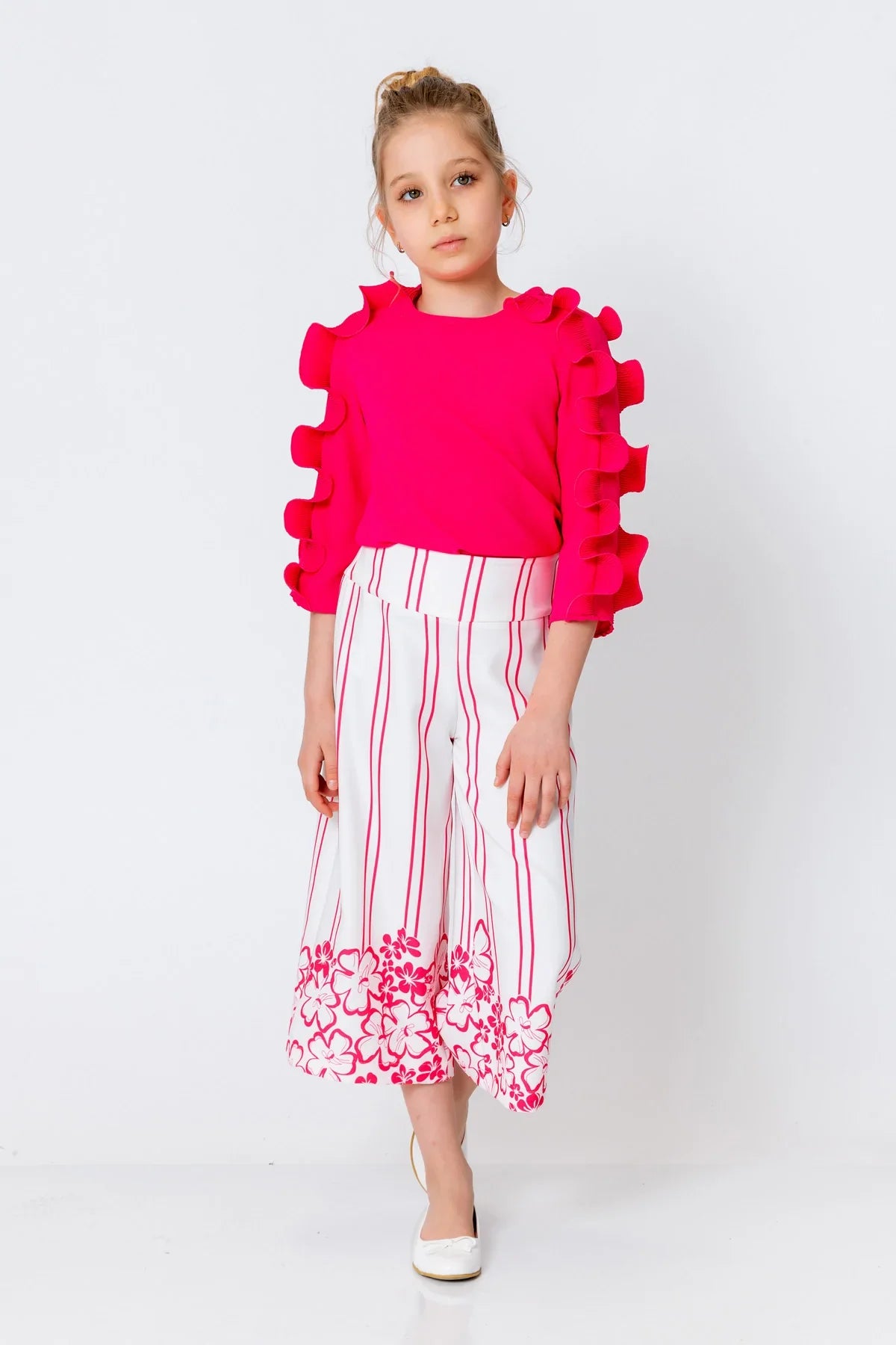 InCity Kids Girls Solid Round Neck Ruffle Sleeve Dress Blouse InCity Boys & Girls