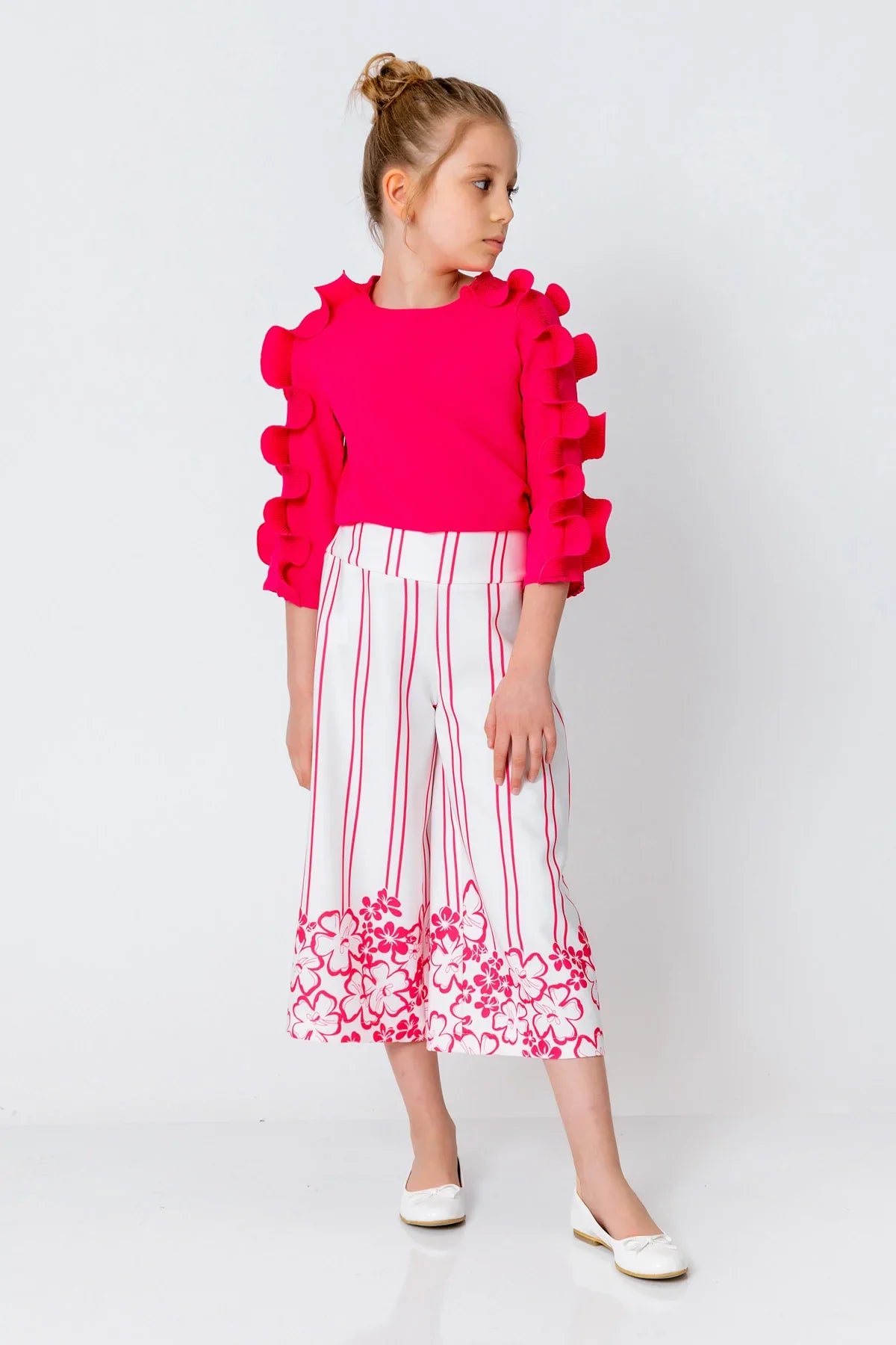 InCity Kids Girls Solid Round Neck Ruffle Sleeve Dress Blouse InCity Boys & Girls