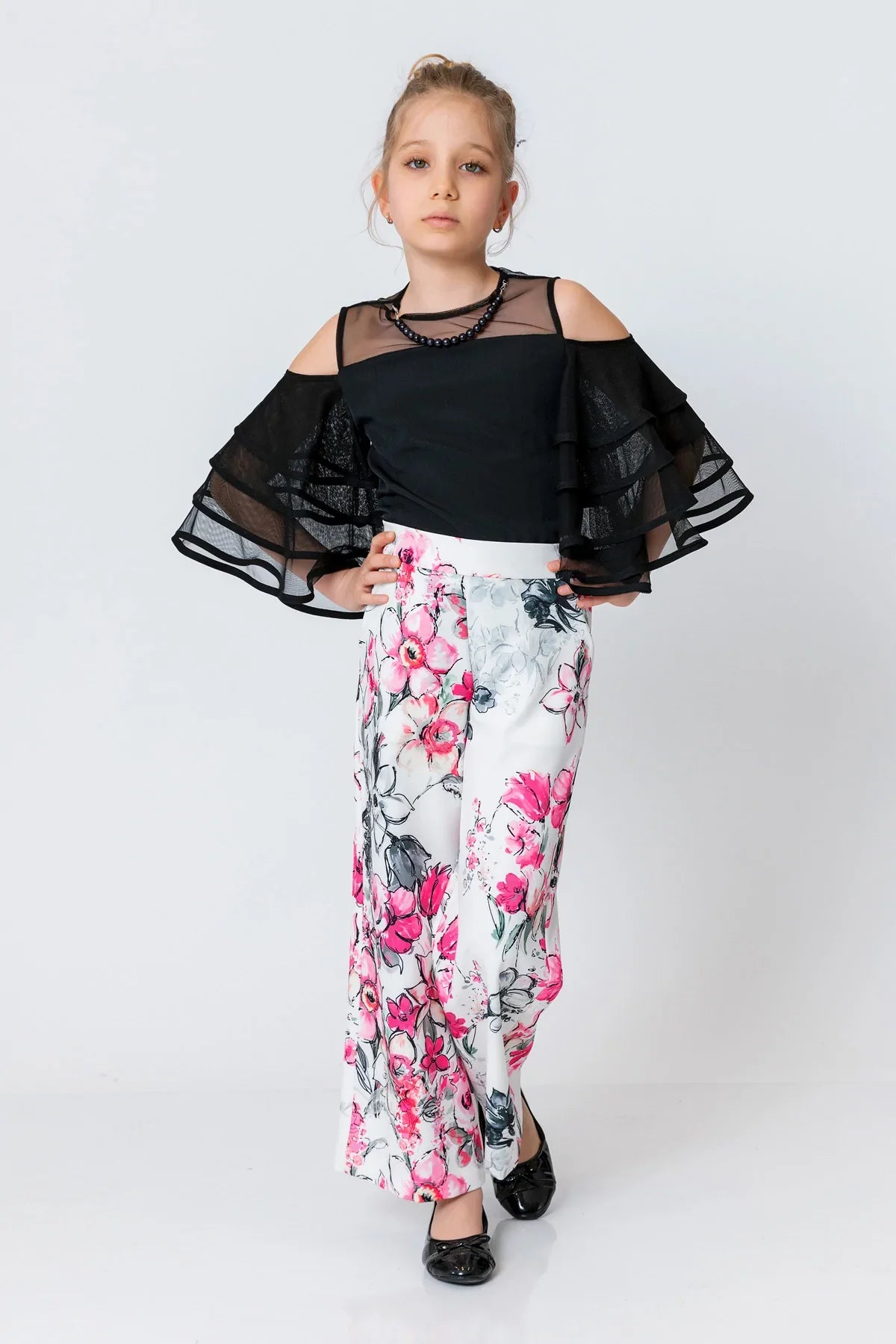 InCity Kids Girls Semi Transparent Batwing Sleeve Pearl Blouse InCity Boys & Girls