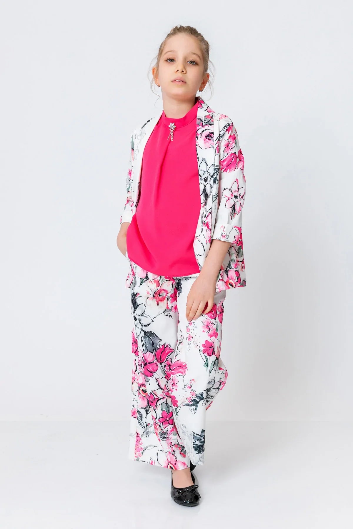 InCity Kids Girls Open Front Floral Print 3/4 Sleeve Jacket Blazer InCity Boys & Girls