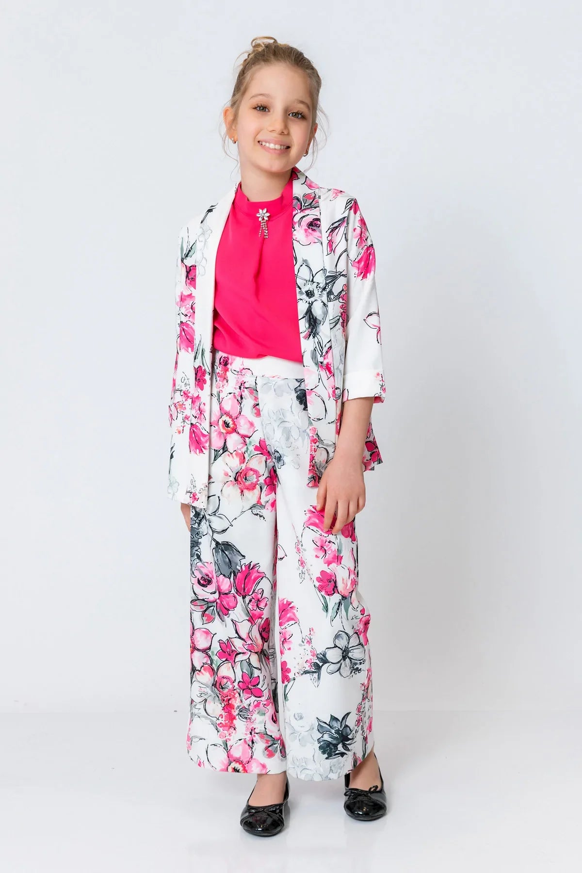 InCity Kids Girls Open Front Floral Print 3/4 Sleeve Jacket Blazer InCity Boys & Girls