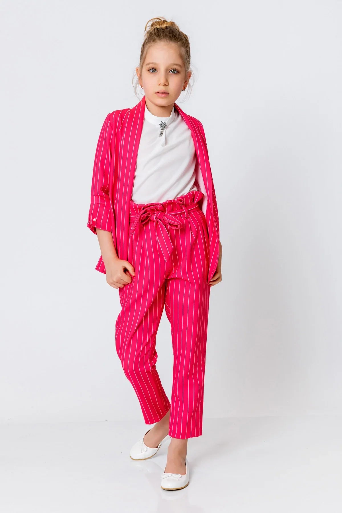 InCity Kids Girls Open Front Striped 3/4 Sleeve Fashion Blazer InCity Boys & Girls