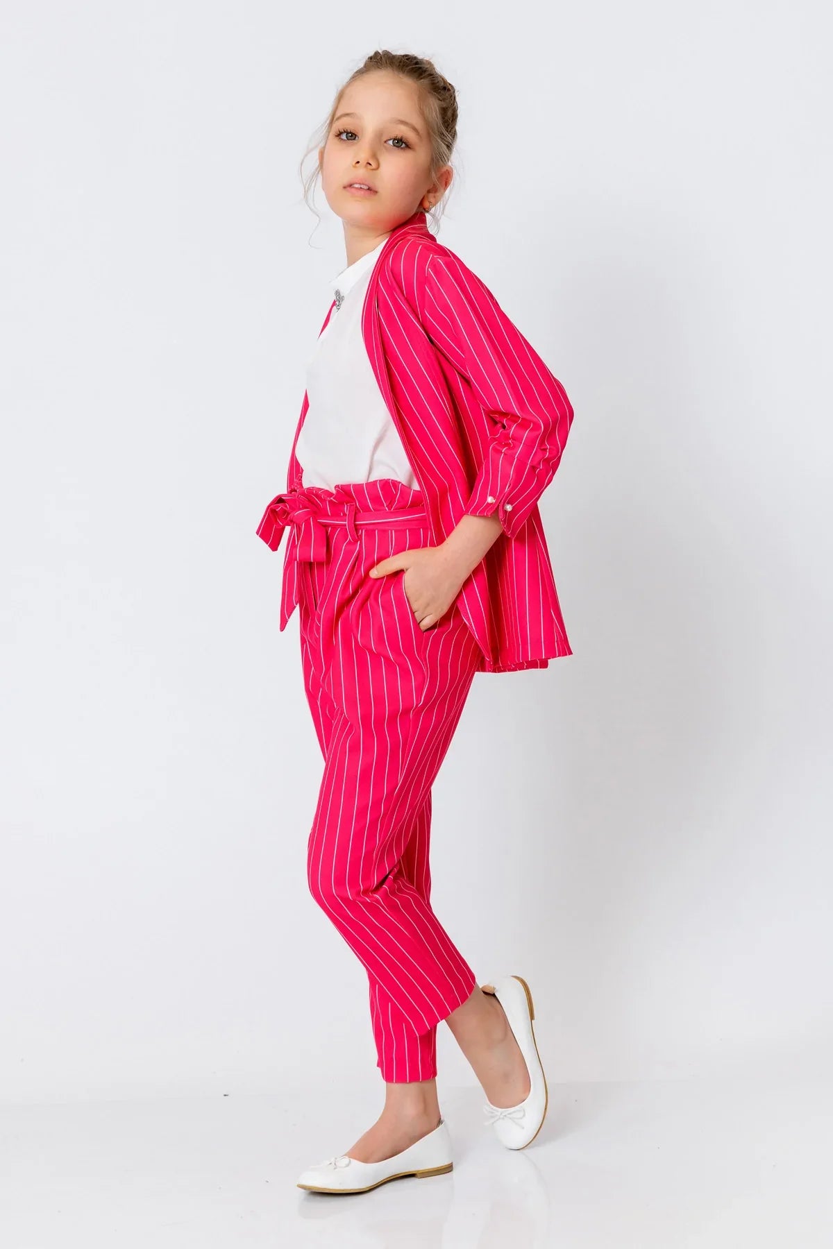 InCity Kids Girls Ribbon Belted Striped Straight Leg Dress Pants InCity Boys & Girls