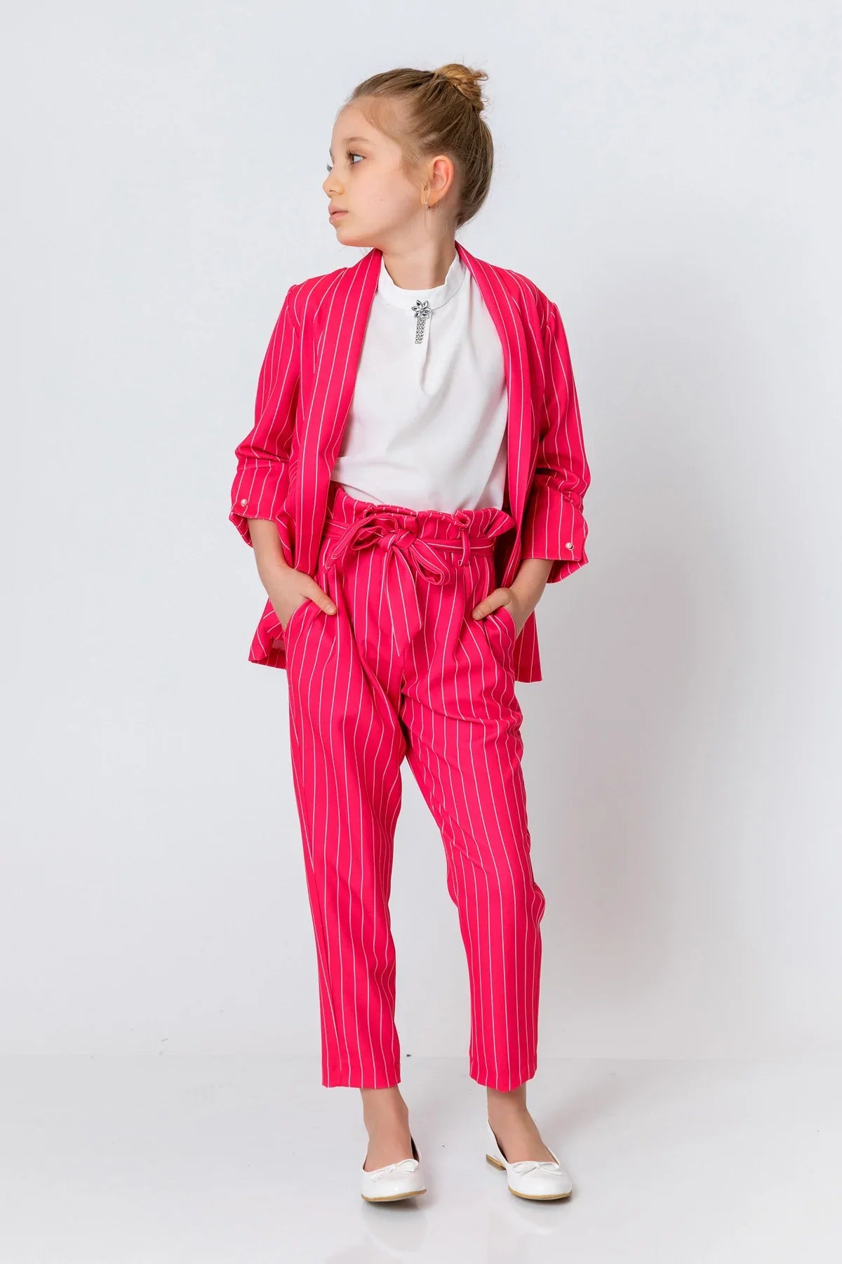 InCity Kids Girls Ribbon Belted Striped Straight Leg Dress Pants InCity Boys & Girls