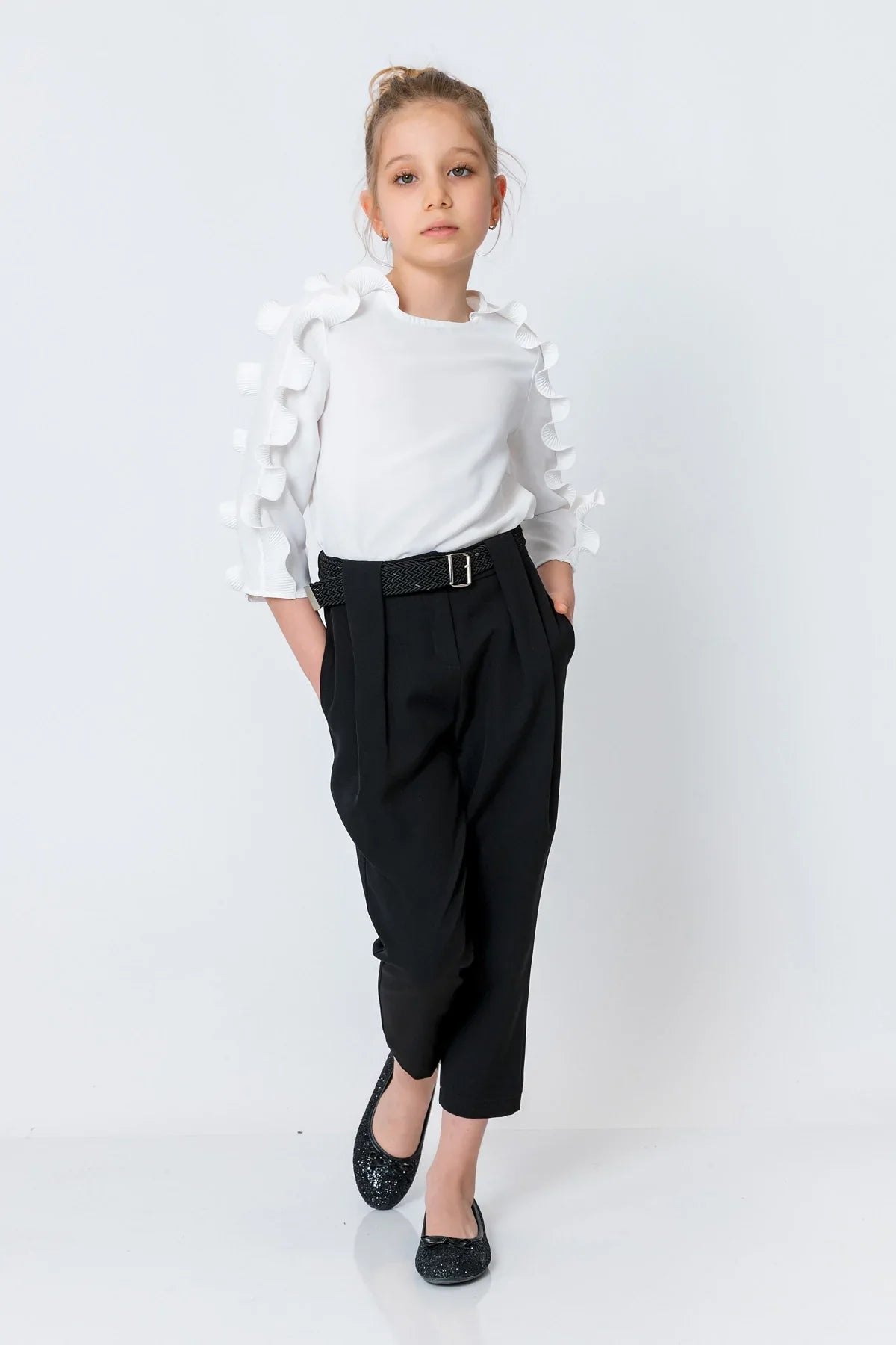 InCity Kids Girls Belted Solid Straight Leg Dress Pants InCity Boys & Girls