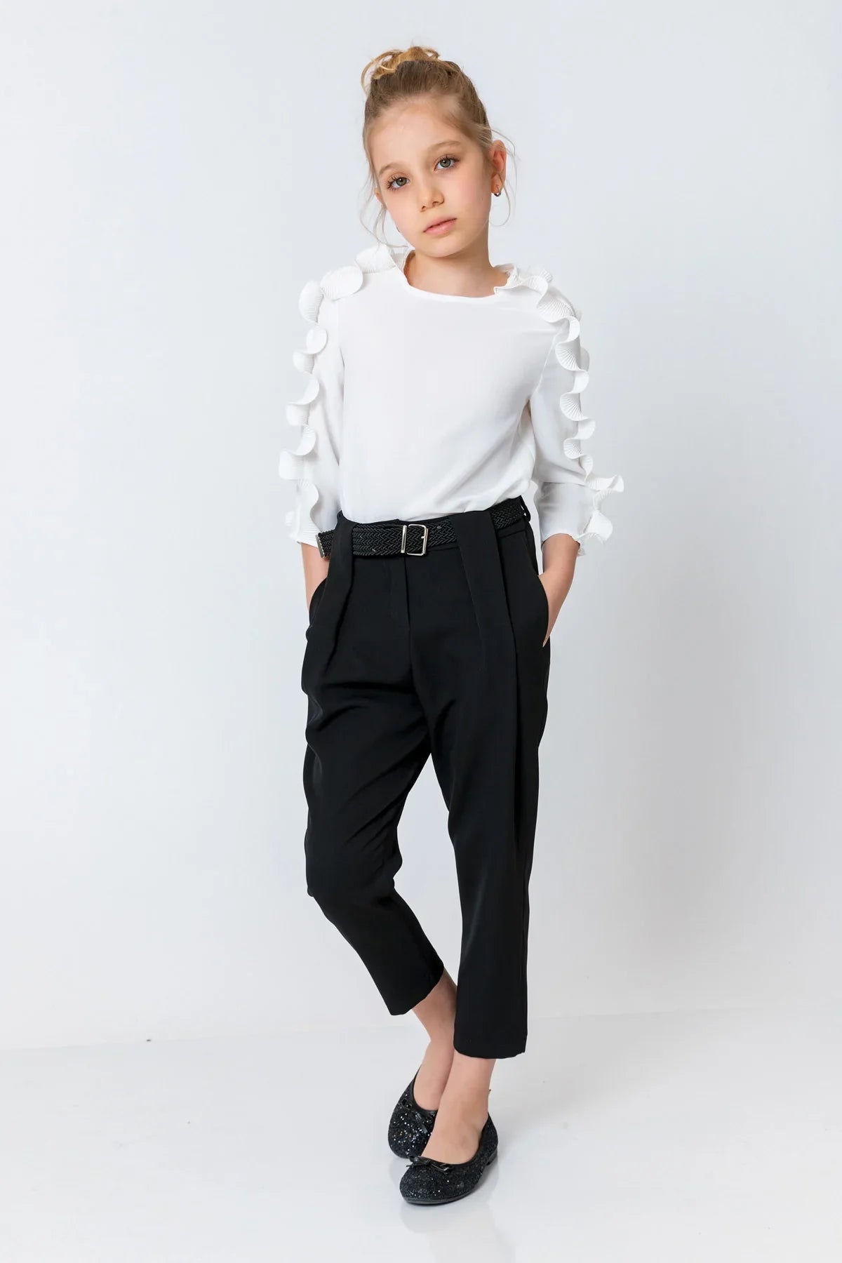 InCity Kids Girls Belted Solid Straight Leg Dress Pants InCity Boys & Girls