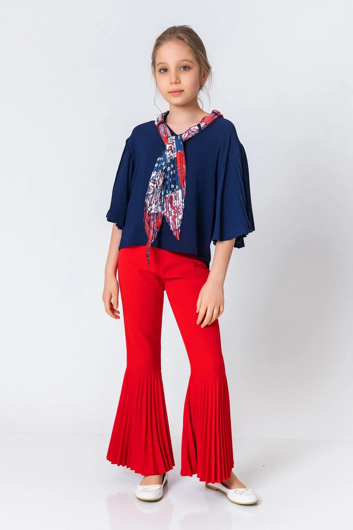 InCity Kids Girls 3/4 Sleeve Scoop Neck Dress Blouse with Scarf InCity Boys & Girls