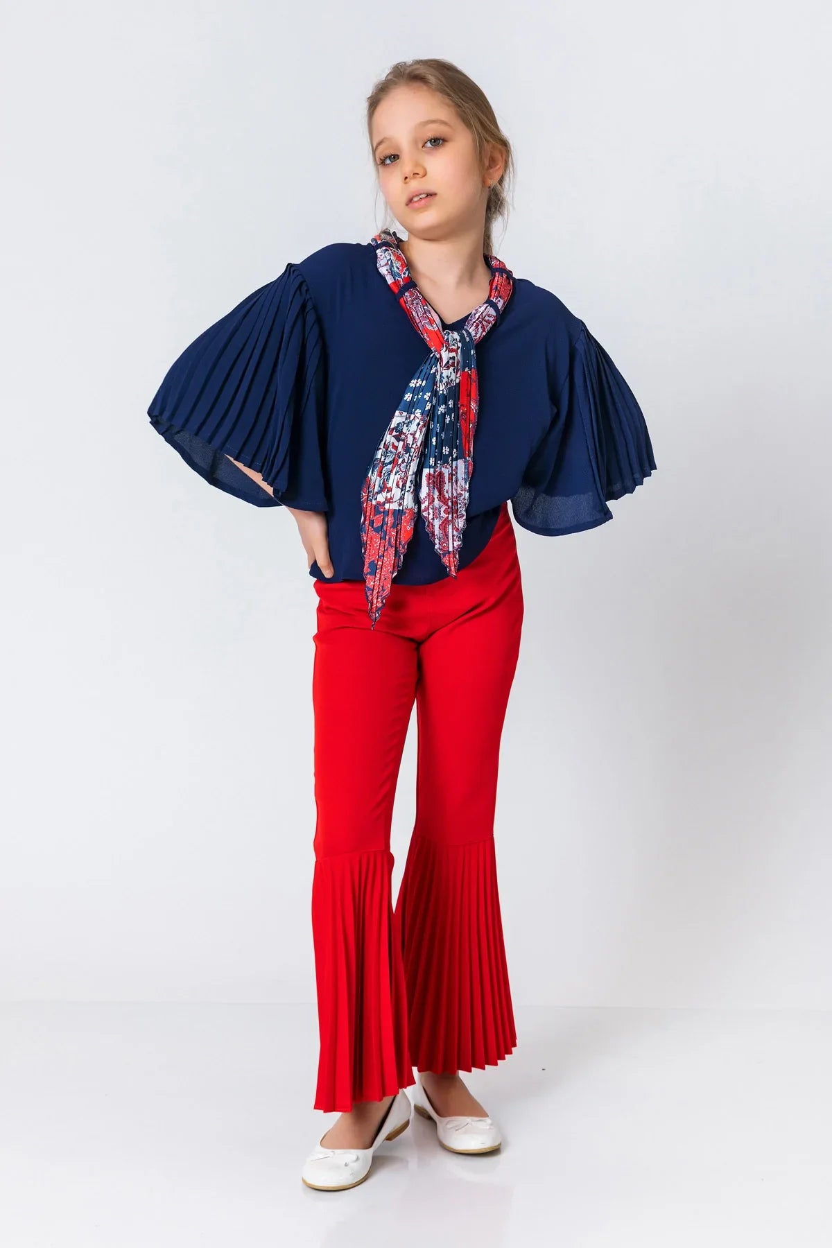 InCity Kids Girls 3/4 Sleeve Scoop Neck Dress Blouse with Scarf InCity Boys & Girls