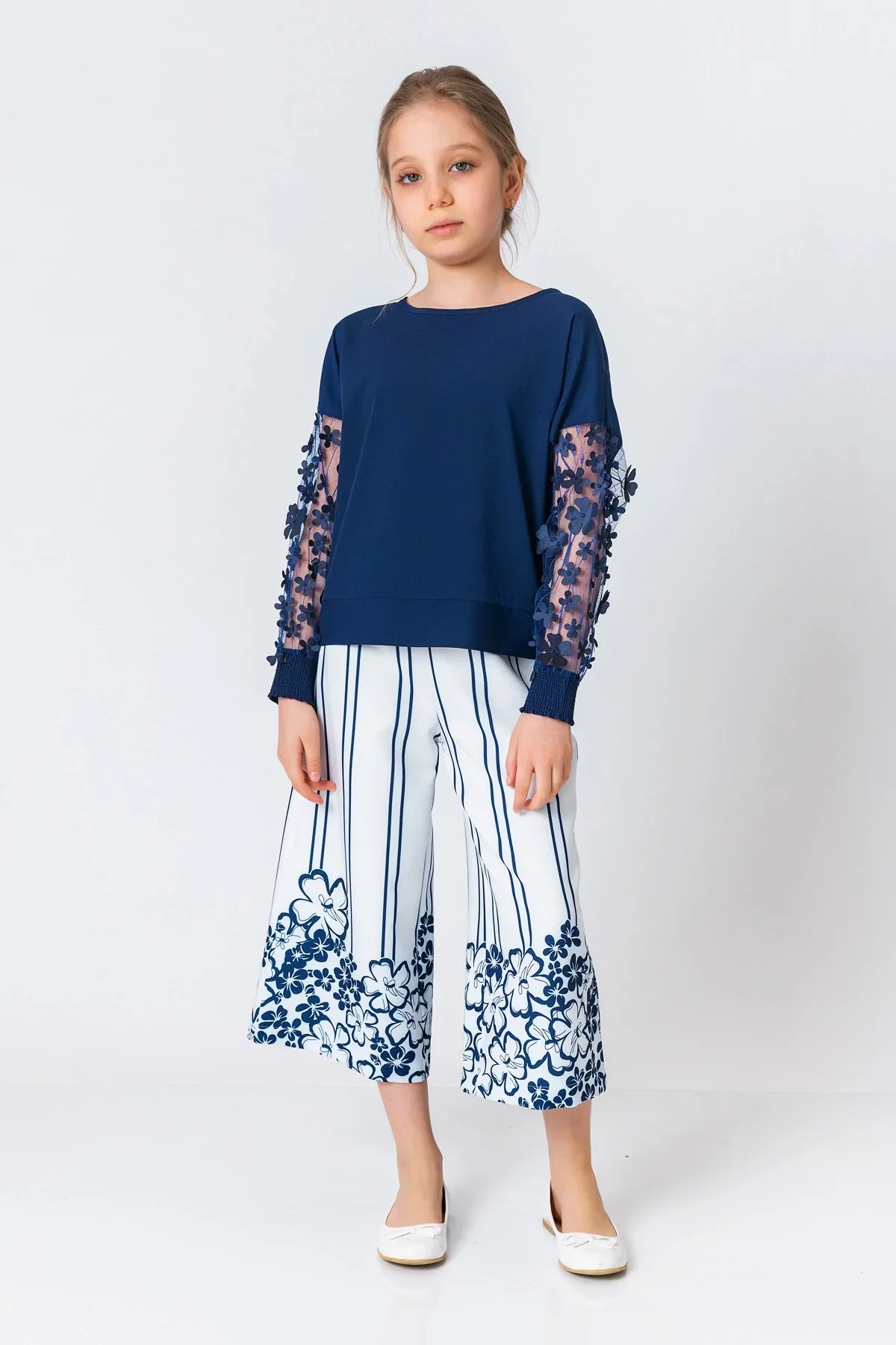 InCity Kids Girls Solid Transparent Floral Sleeve Dress Blouse InCity Boys & Girls