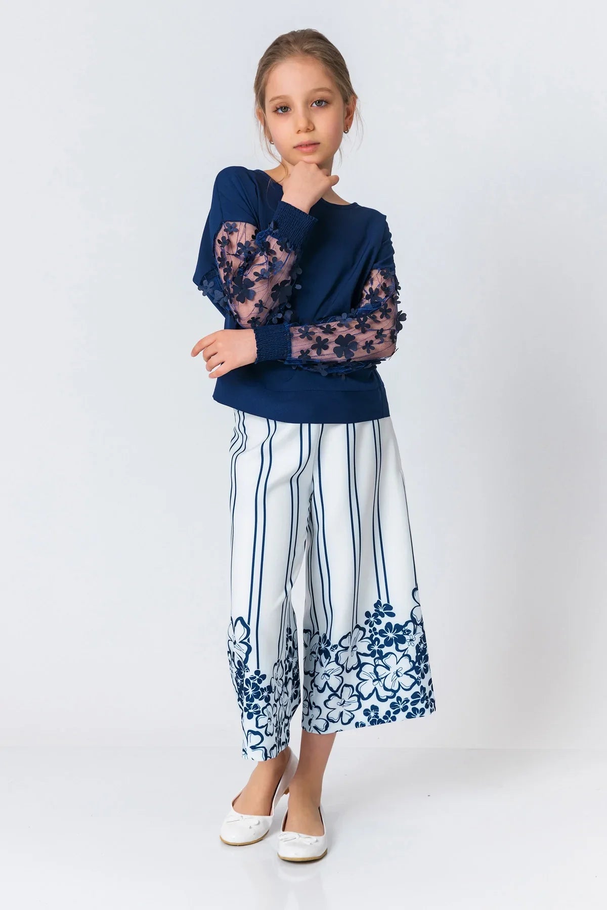 InCity Kids Girls Solid Transparent Floral Sleeve Dress Blouse InCity Boys & Girls