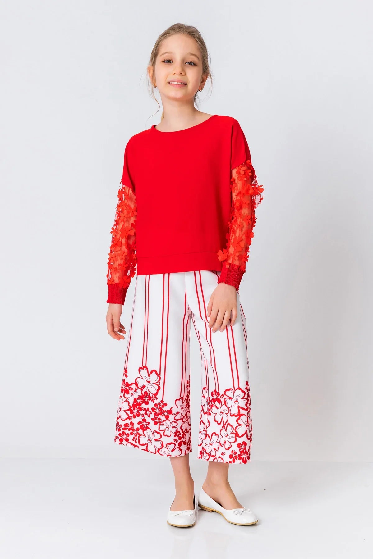 InCity Kids Girls Solid Transparent Floral Sleeve Dress Blouse InCity Boys & Girls