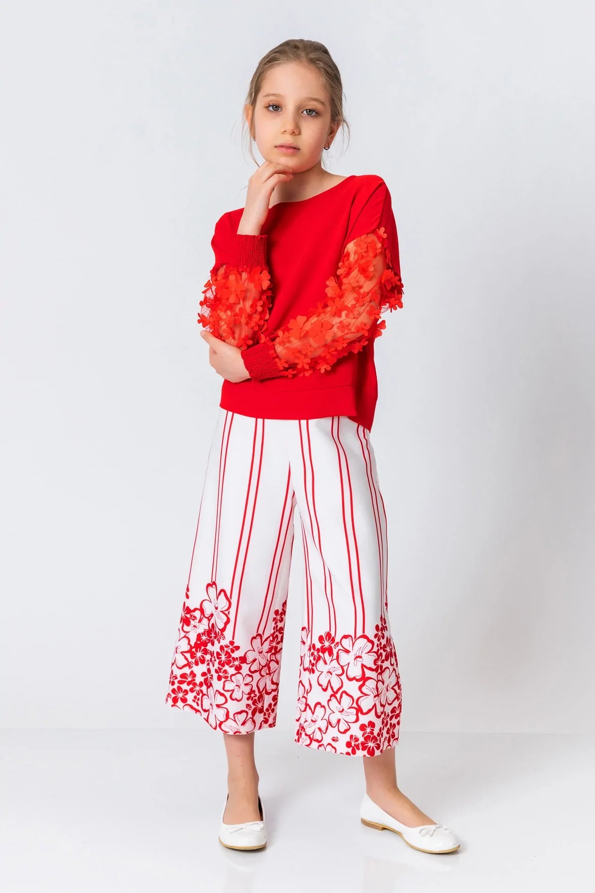 InCity Kids Girls Solid Transparent Floral Sleeve Dress Blouse InCity Boys & Girls