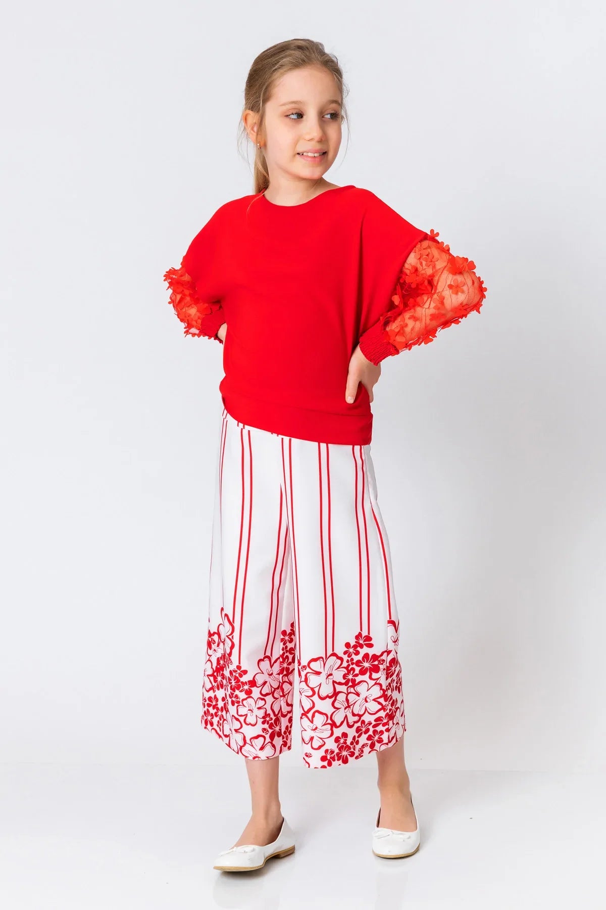 InCity Kids Girls Solid Transparent Floral Sleeve Dress Blouse InCity Boys & Girls