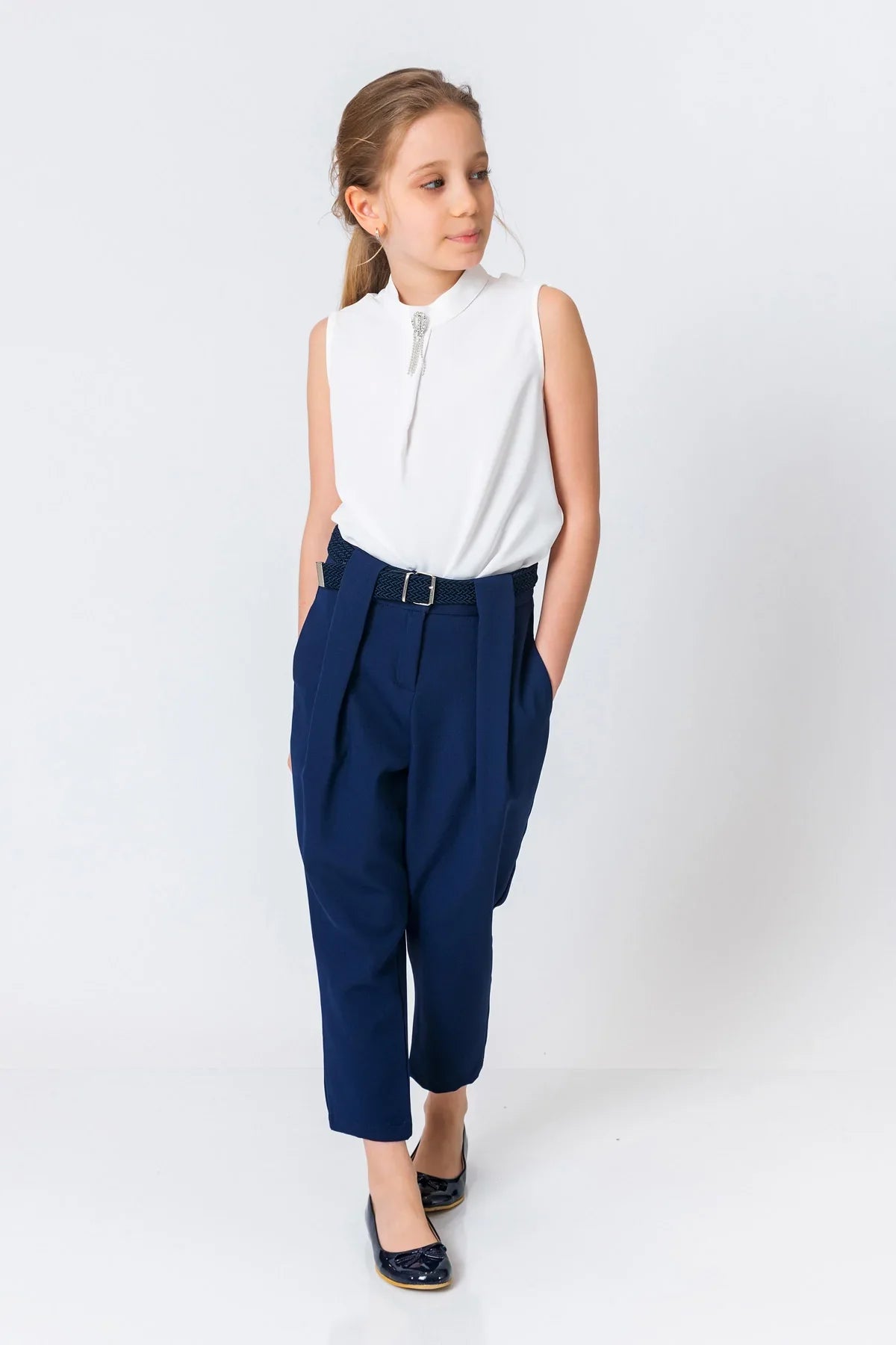 InCity Kids Girls Round Neck Solid Sleeveless Dress Blouse InCity Boys & Girls