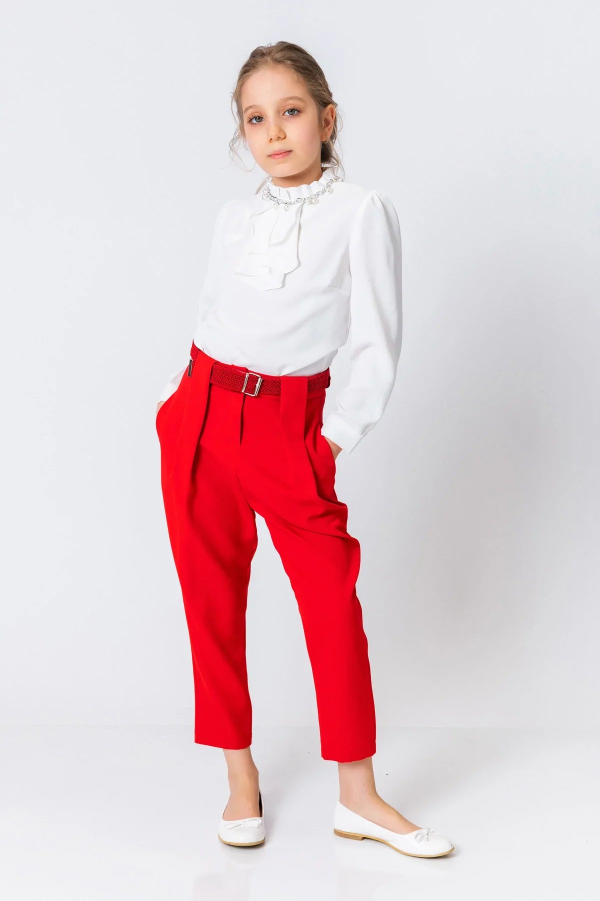 InCity Kids Girls Belted Solid Straight Leg Dress Pants InCity Boys & Girls