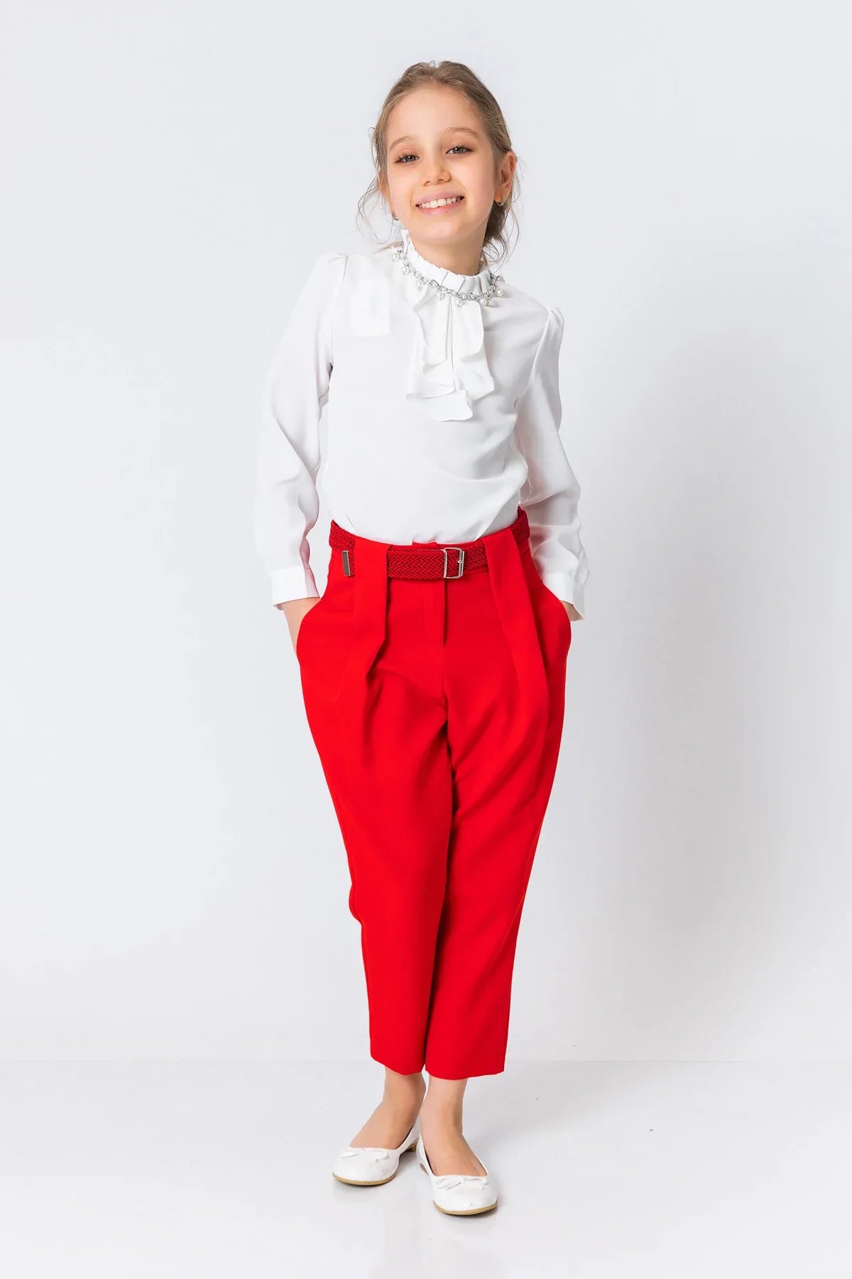 InCity Kids Girls Belted Solid Straight Leg Dress Pants InCity Boys & Girls