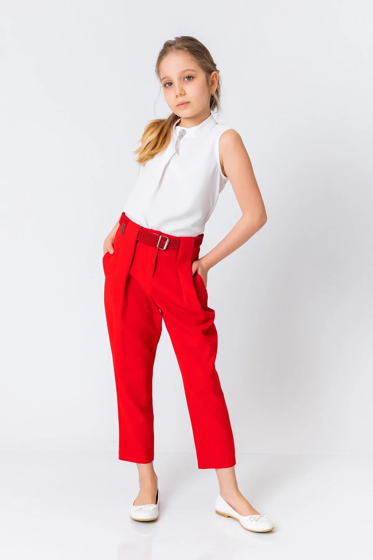 InCity Kids Girls Belted Solid Straight Leg Dress Pants InCity Boys & Girls