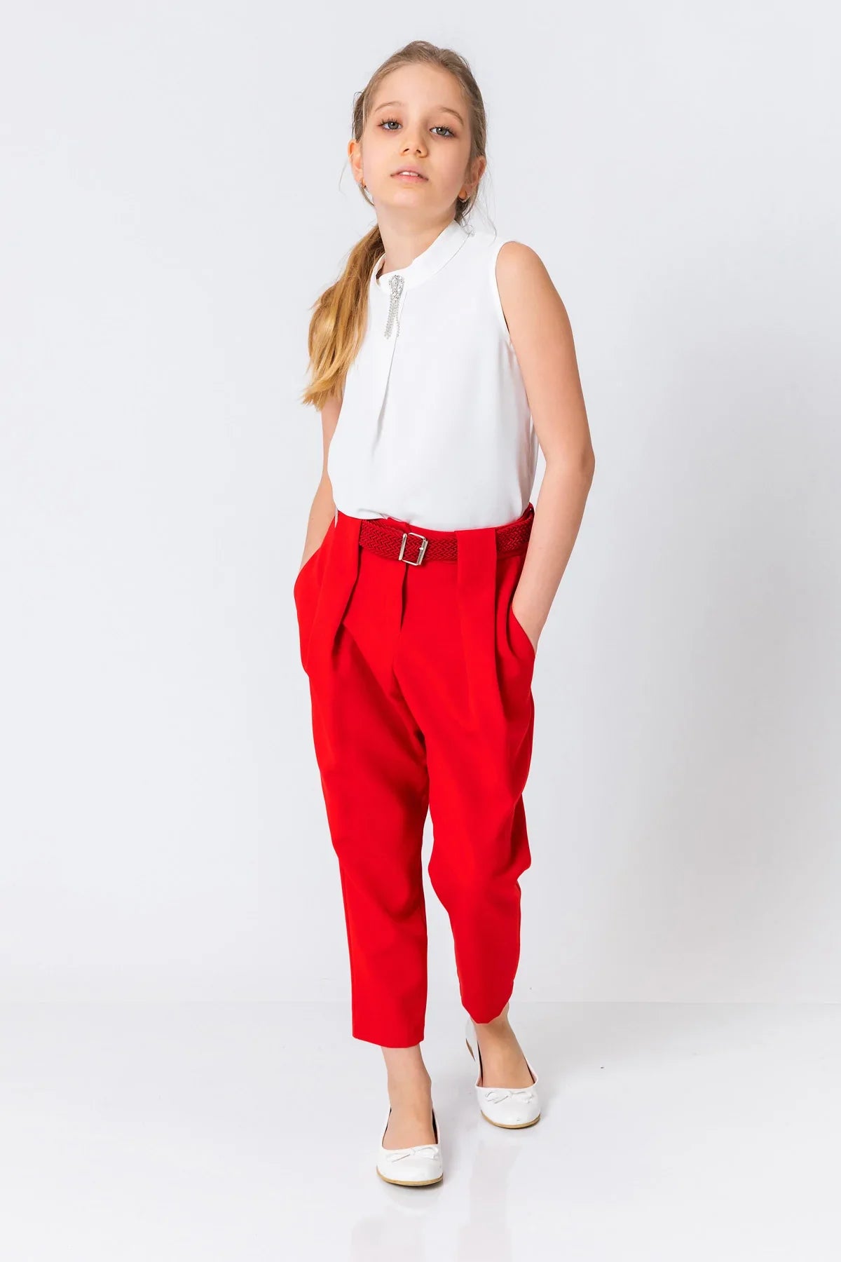 InCity Kids Girls Belted Solid Straight Leg Dress Pants InCity Boys & Girls